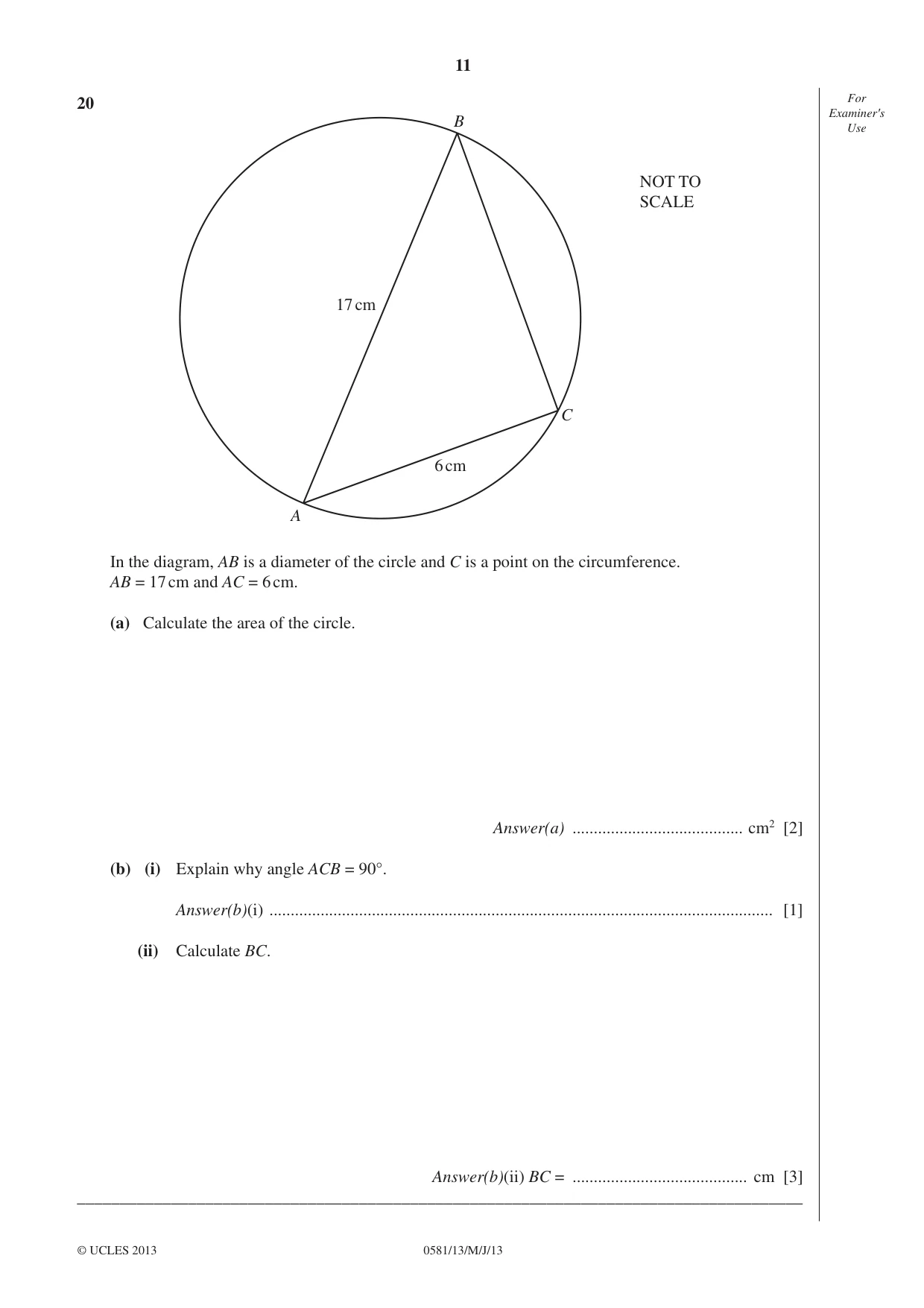Cambridge IGCSE Mathematics (with coursework) 0581 2013 May/June Paper 1 · Variant 3 question paper, page 11 of 12