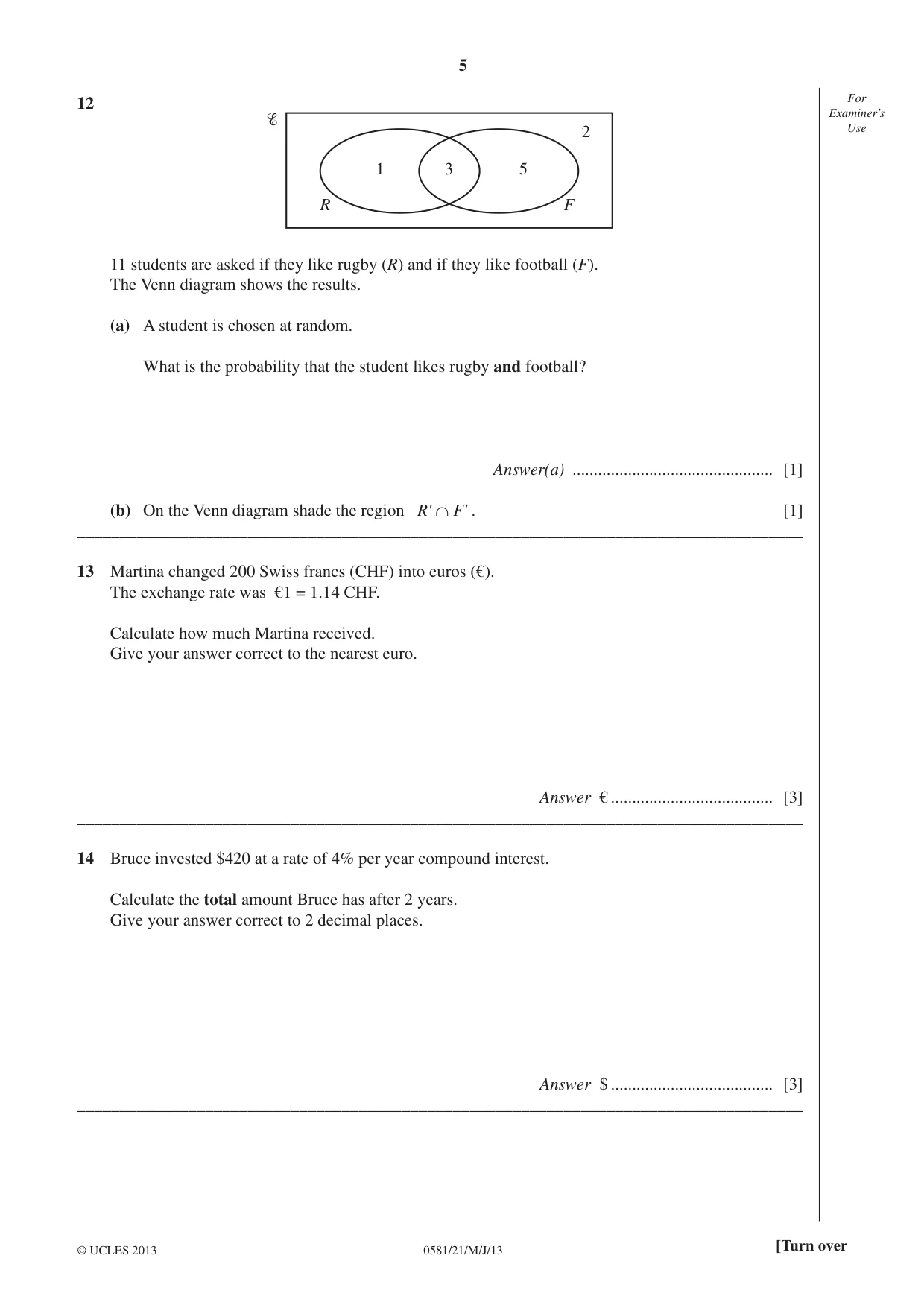 Cambridge IGCSE Mathematics (with coursework) 0581 2013 May/June Paper 2 · Variant 1 question paper, page 5 of 12