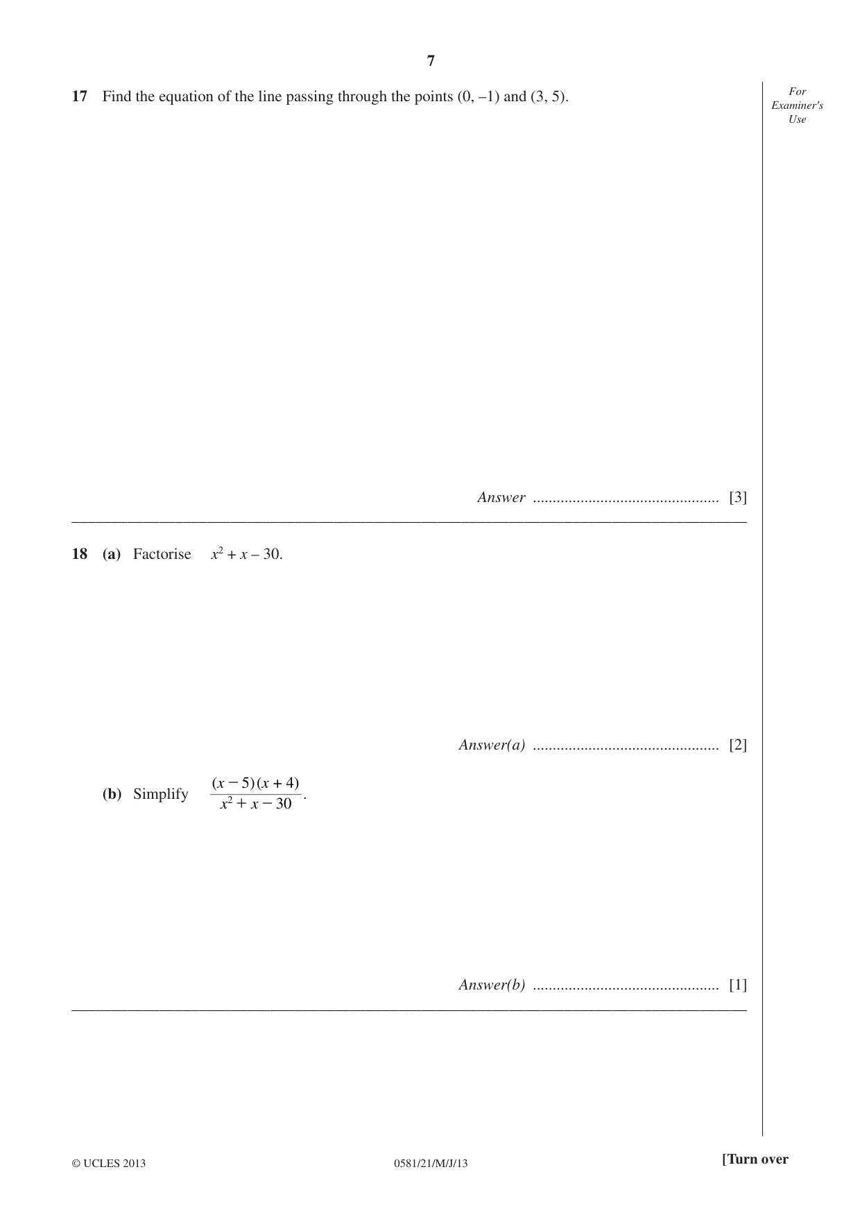 Cambridge IGCSE Mathematics (with coursework) 0581 2013 May/June Paper 2 · Variant 1 question paper, page 7 of 12