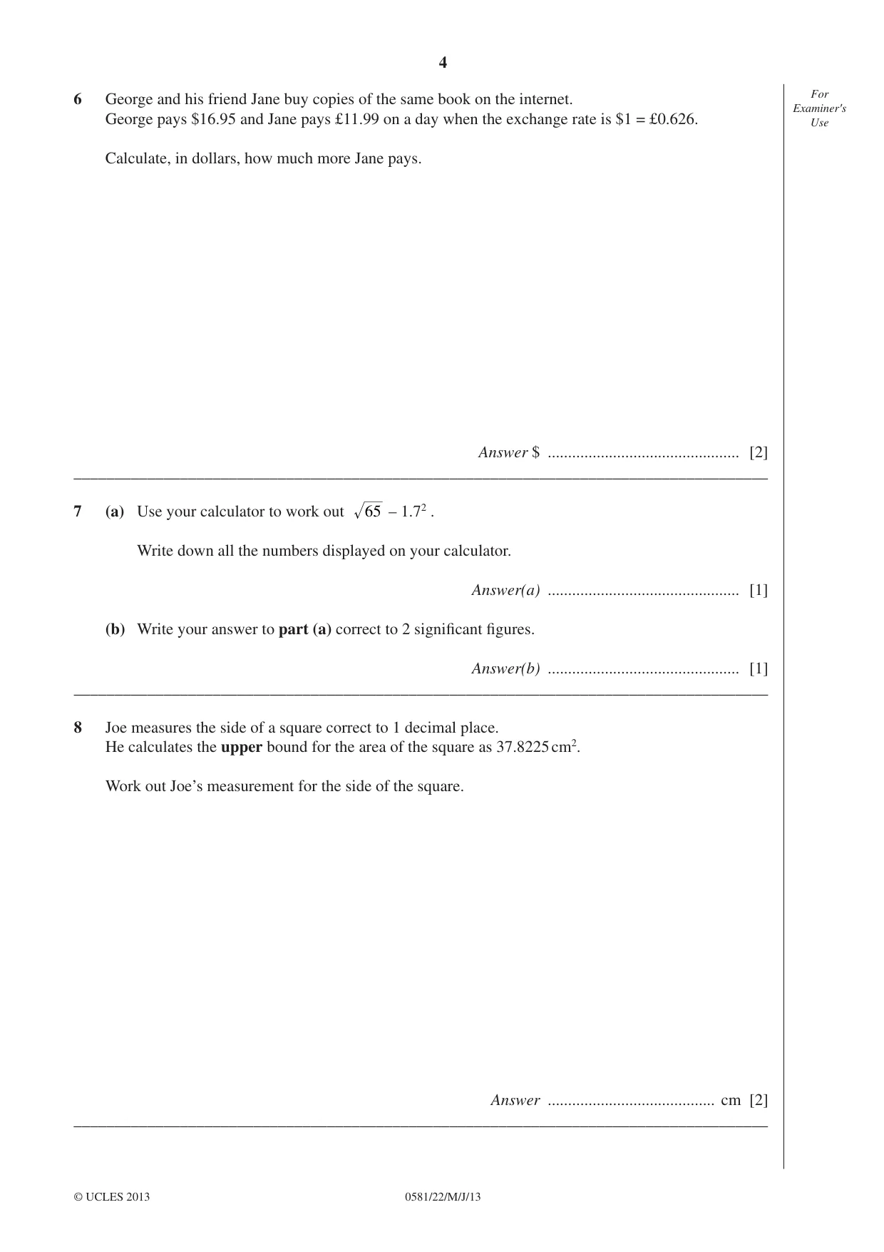 Cambridge IGCSE Mathematics (with coursework) 0581 2013 May/June Paper 2 · Variant 2 question paper, page 4 of 12