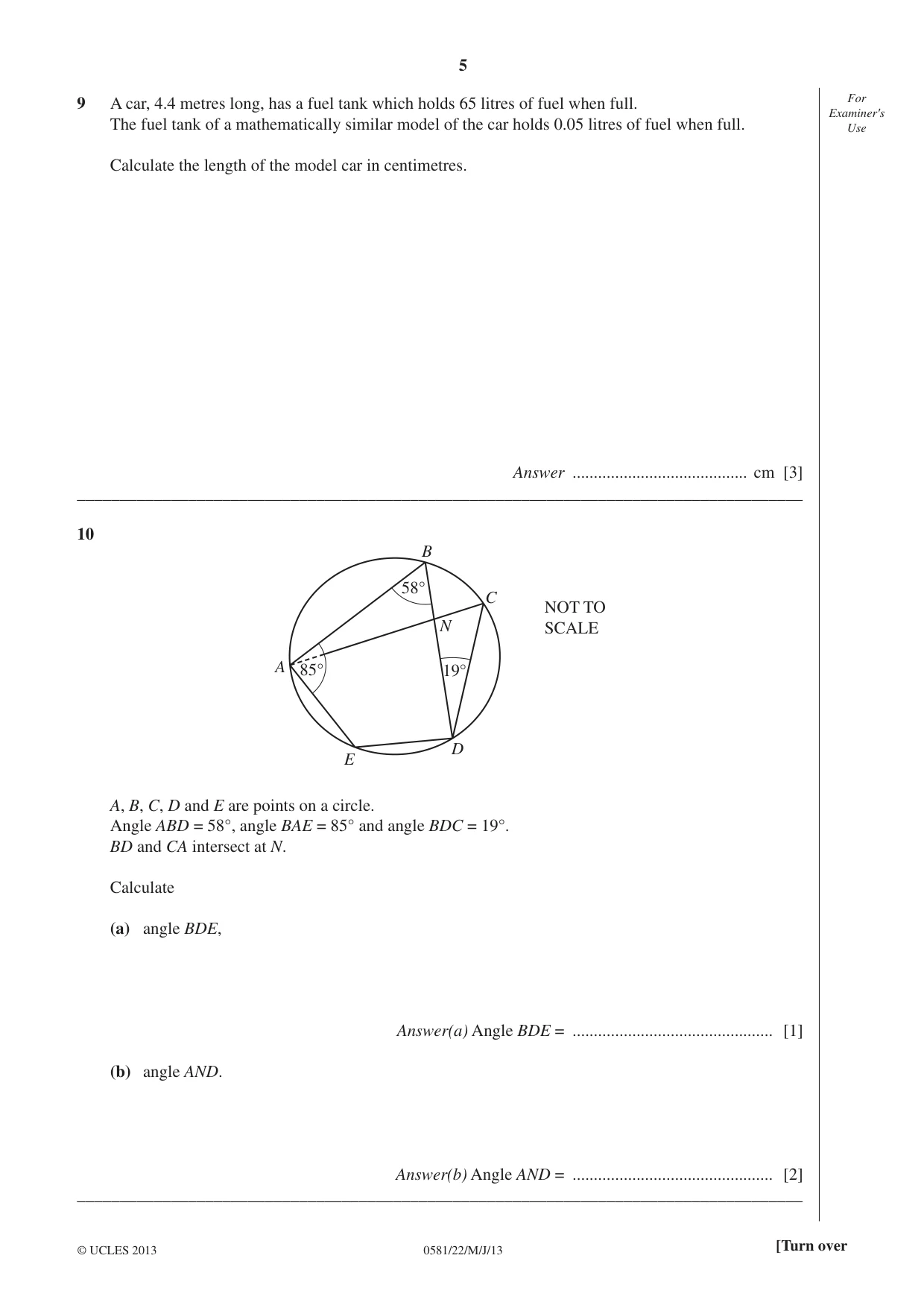 Cambridge IGCSE Mathematics (with coursework) 0581 2013 May/June Paper 2 · Variant 2 question paper, page 5 of 12