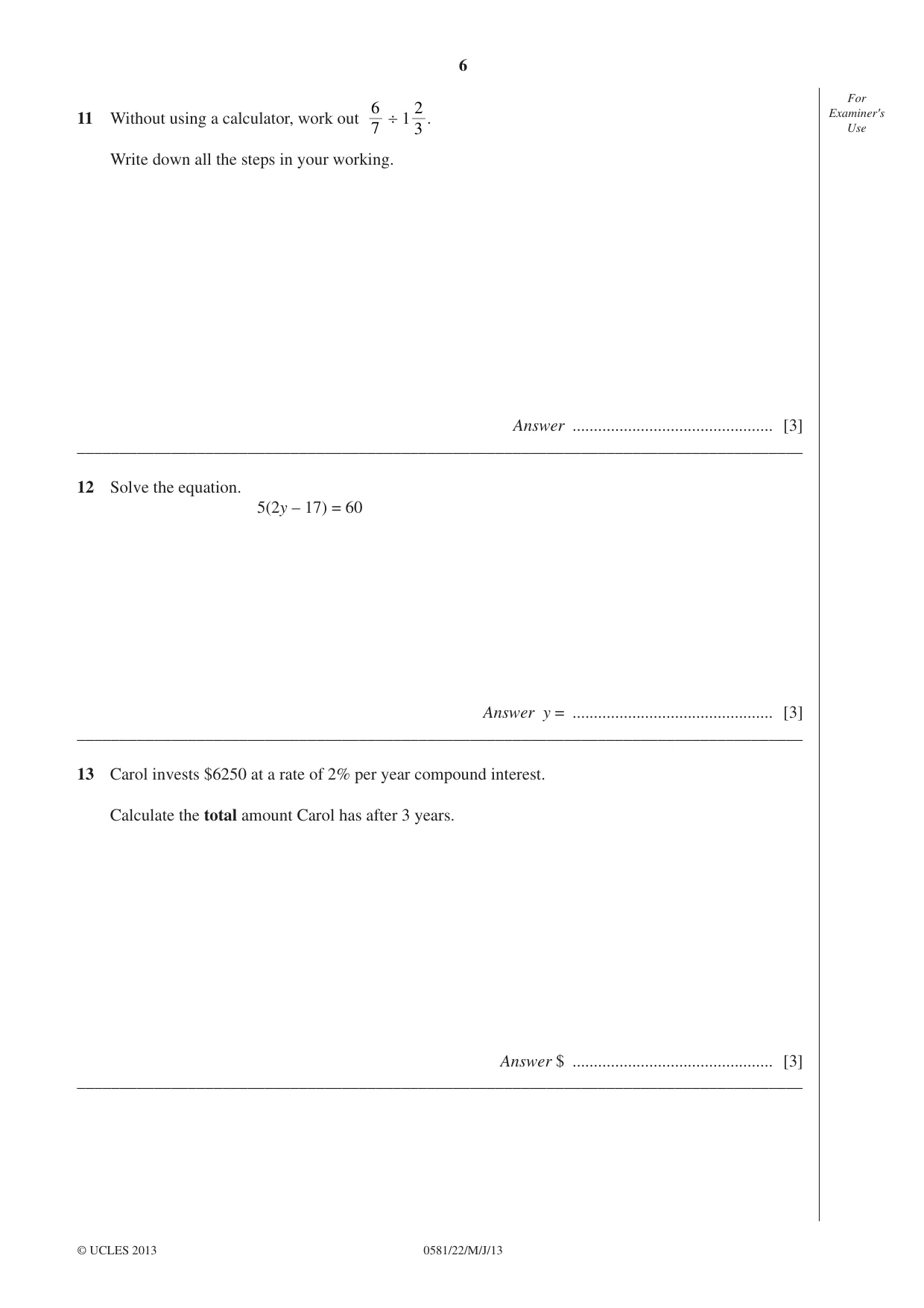 Cambridge IGCSE Mathematics (with coursework) 0581 2013 May/June Paper 2 · Variant 2 question paper, page 6 of 12