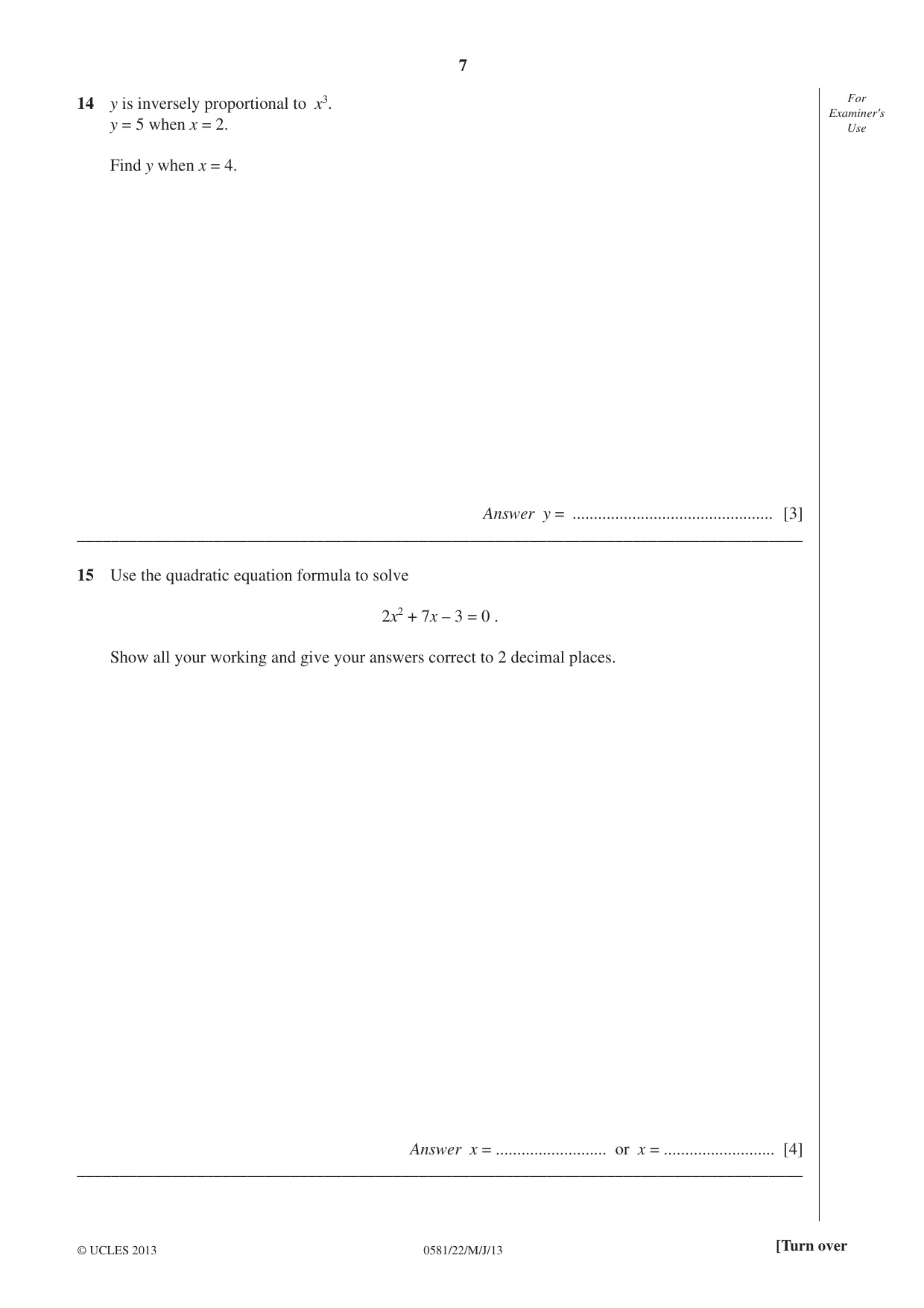 Cambridge IGCSE Mathematics (with coursework) 0581 2013 May/June Paper 2 · Variant 2 question paper, page 7 of 12