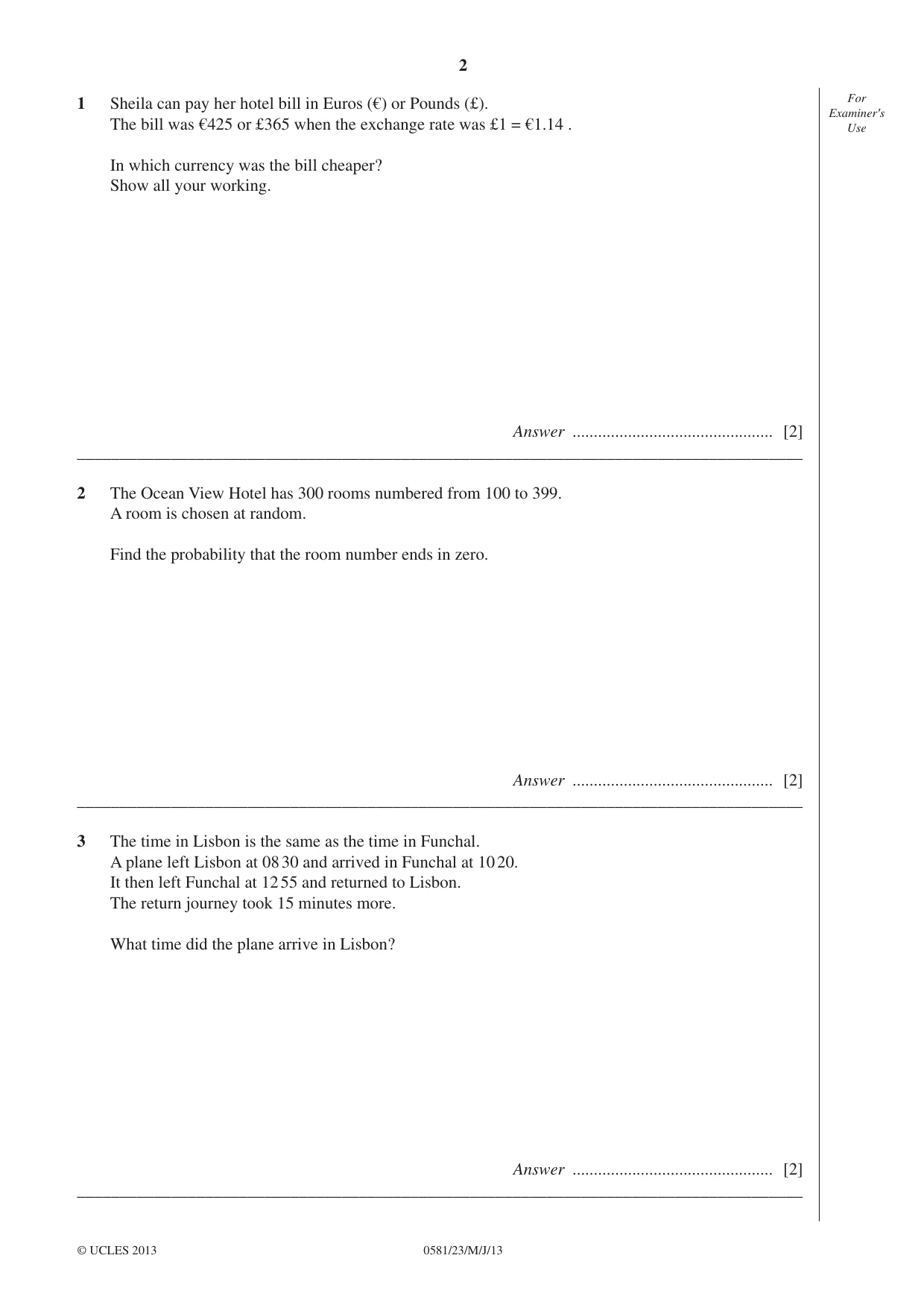 Cambridge IGCSE Mathematics (with coursework) 0581 2013 May/June Paper 2 · Variant 3 question paper, page 2 of 12
