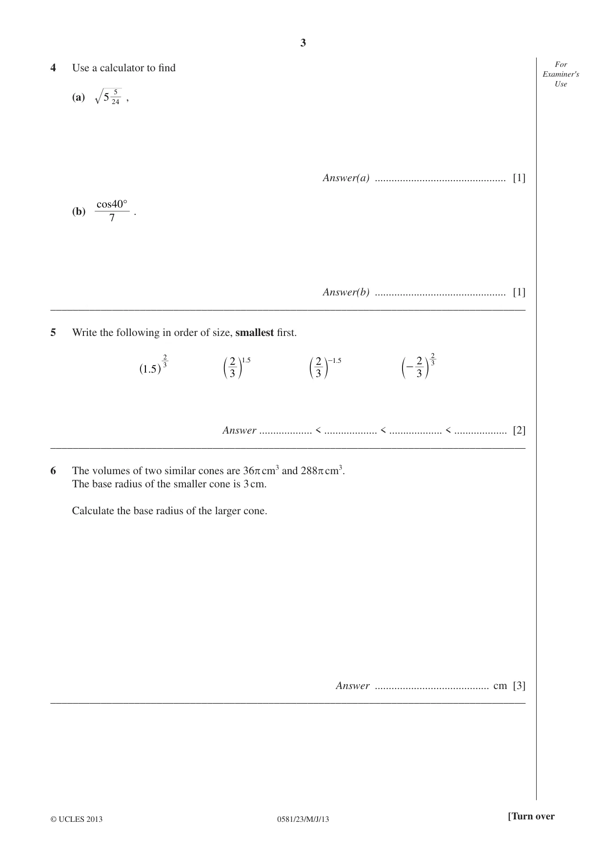Cambridge IGCSE Mathematics (with coursework) 0581 2013 May/June Paper 2 · Variant 3 question paper, page 3 of 12