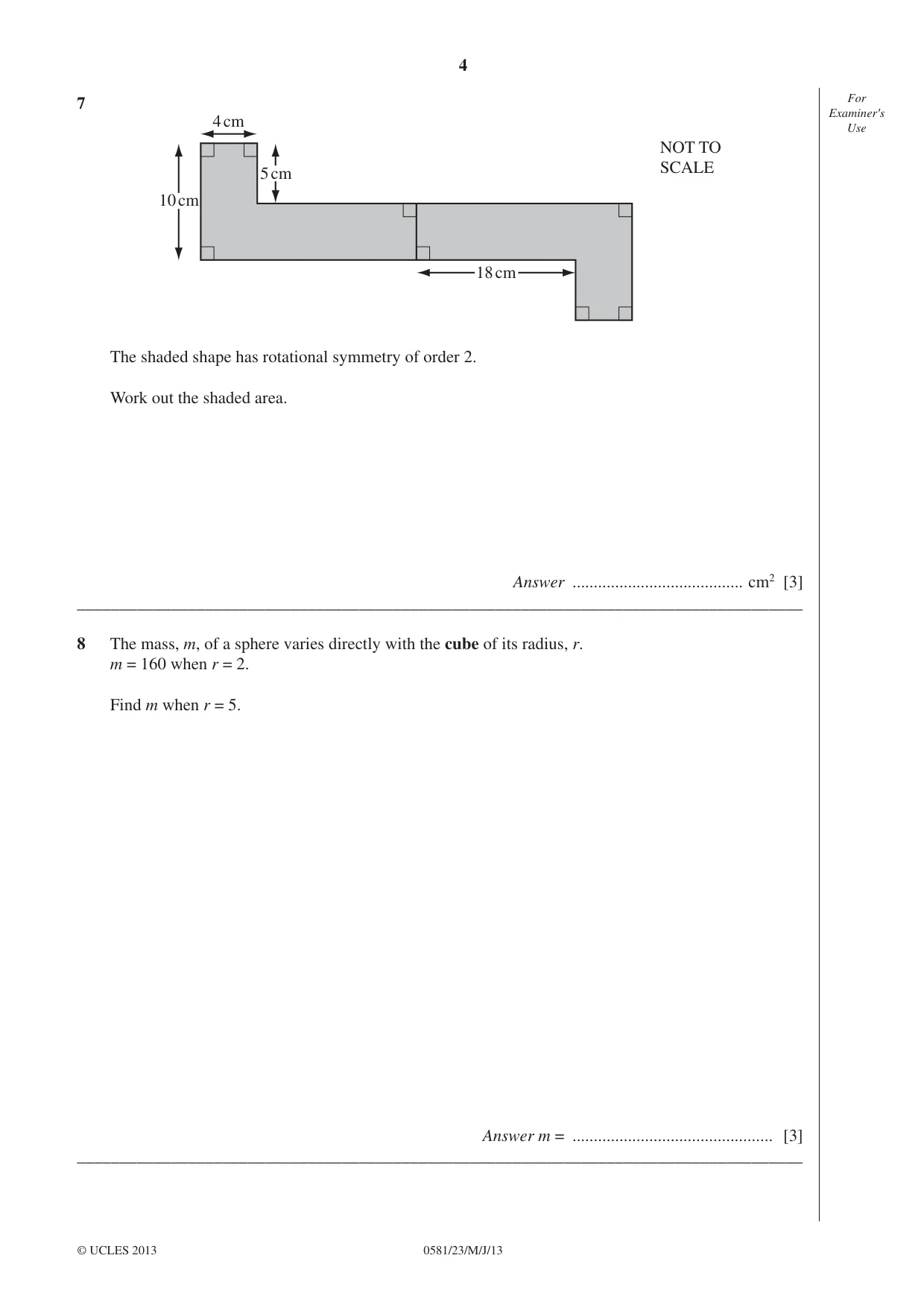 Cambridge IGCSE Mathematics (with coursework) 0581 2013 May/June Paper 2 · Variant 3 question paper, page 4 of 12