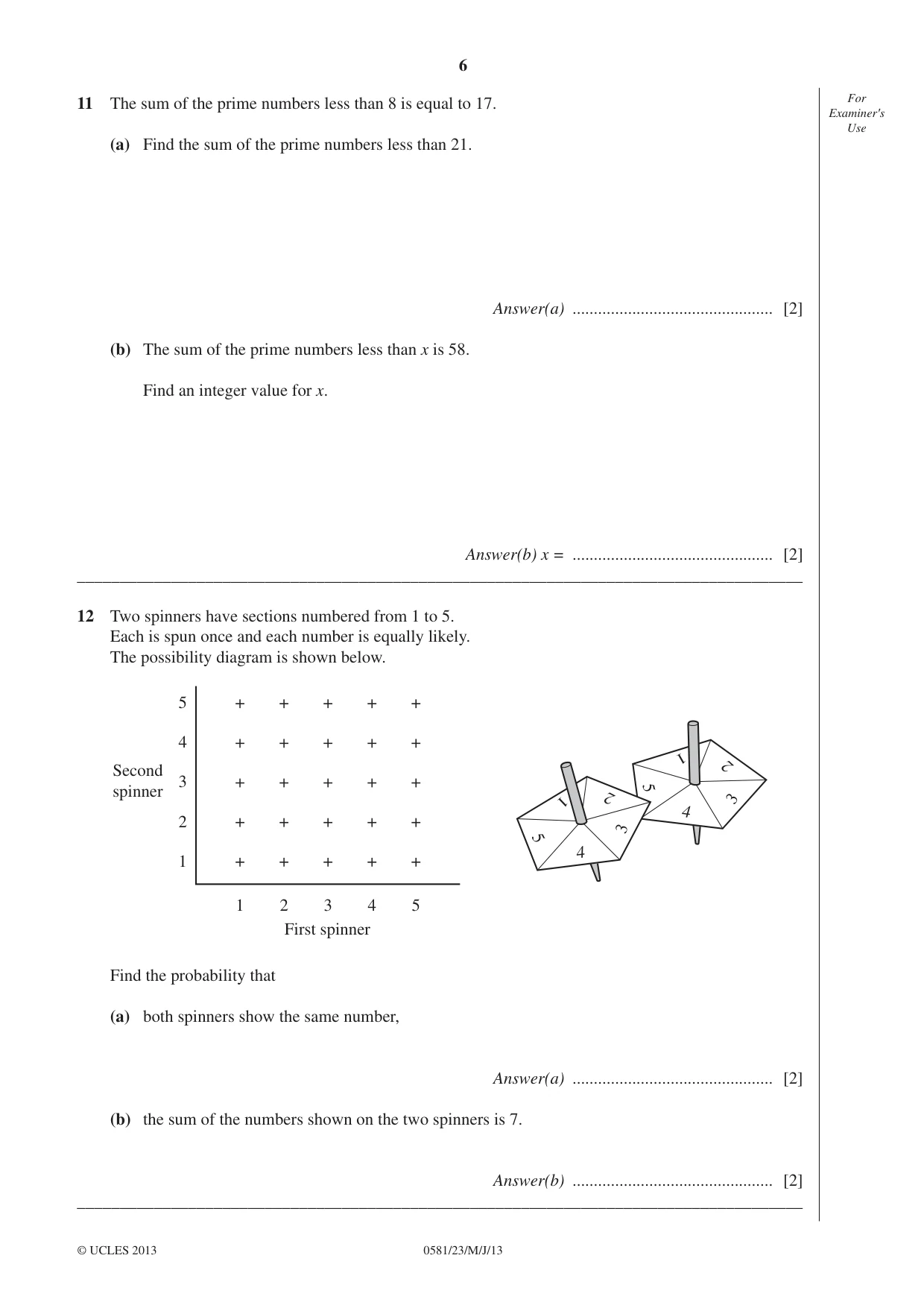 Cambridge IGCSE Mathematics (with coursework) 0581 2013 May/June Paper 2 · Variant 3 question paper, page 6 of 12