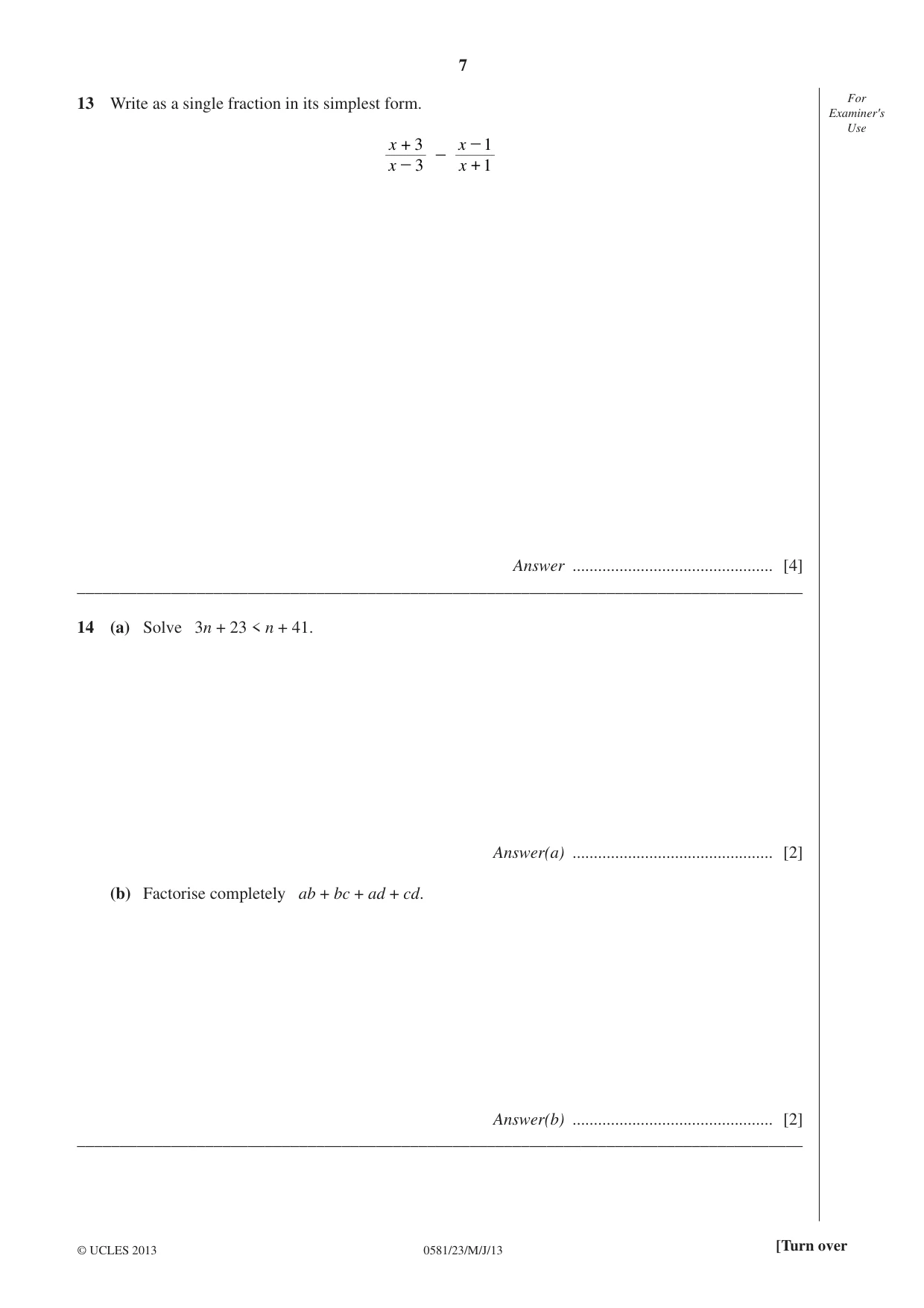 Cambridge IGCSE Mathematics (with coursework) 0581 2013 May/June Paper 2 · Variant 3 question paper, page 7 of 12