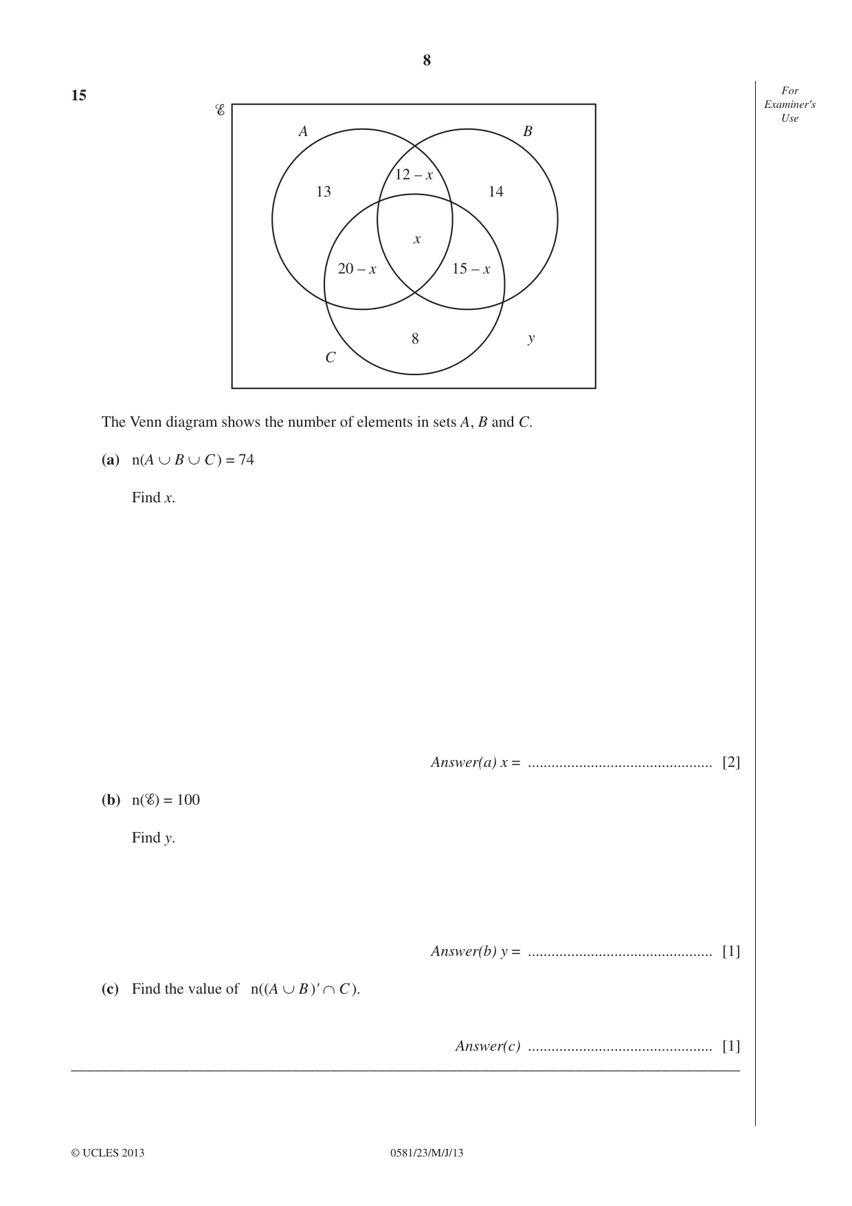 Cambridge IGCSE Mathematics (with coursework) 0581 2013 May/June Paper 2 · Variant 3 question paper, page 8 of 12
