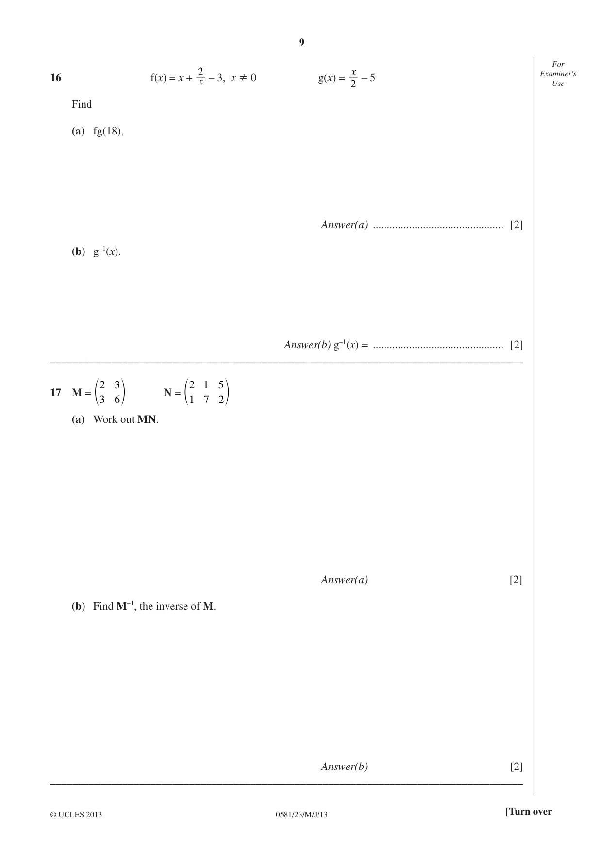 Cambridge IGCSE Mathematics (with coursework) 0581 2013 May/June Paper 2 · Variant 3 question paper, page 9 of 12