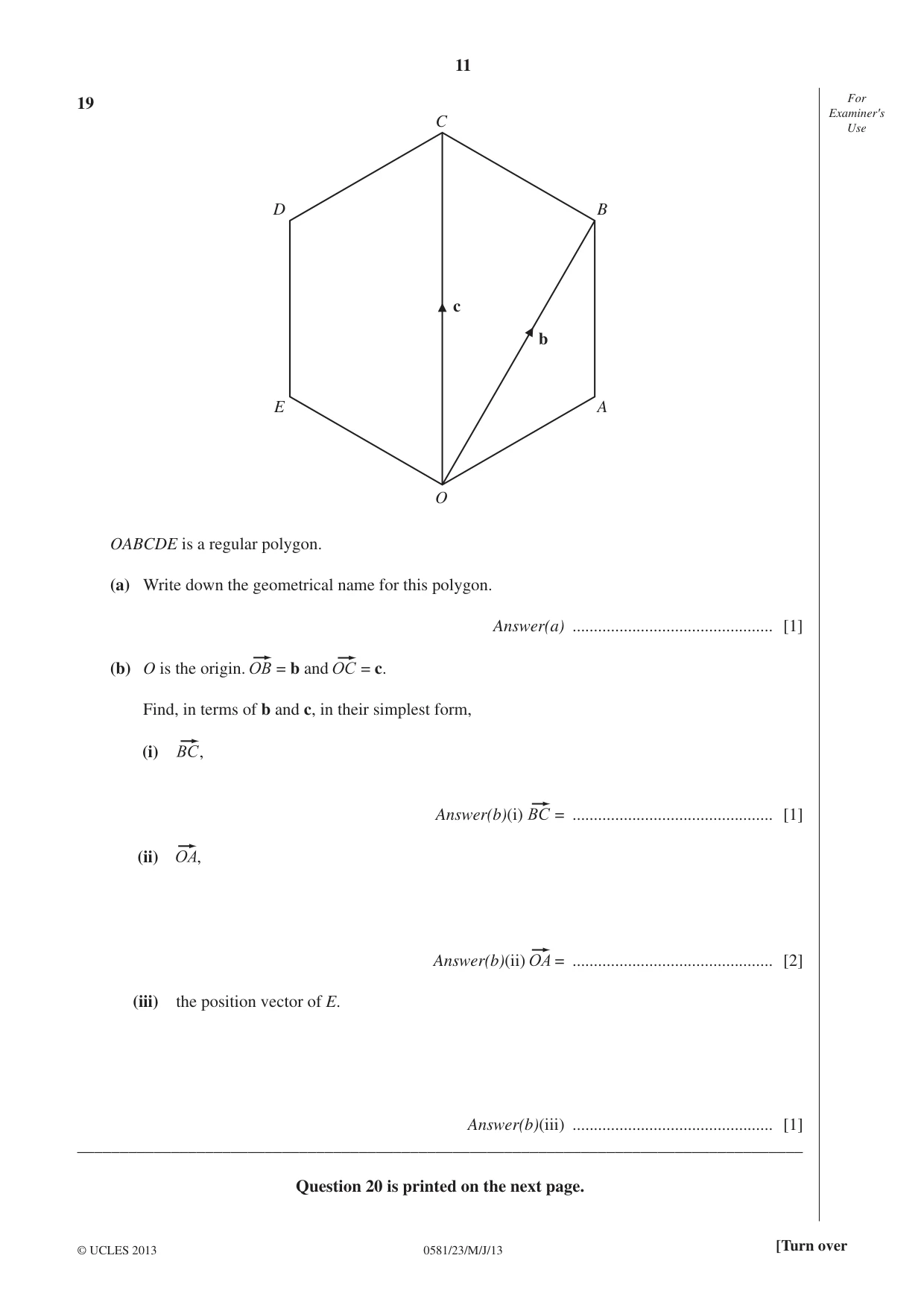 Cambridge IGCSE Mathematics (with coursework) 0581 2013 May/June Paper 2 · Variant 3 question paper, page 11 of 12