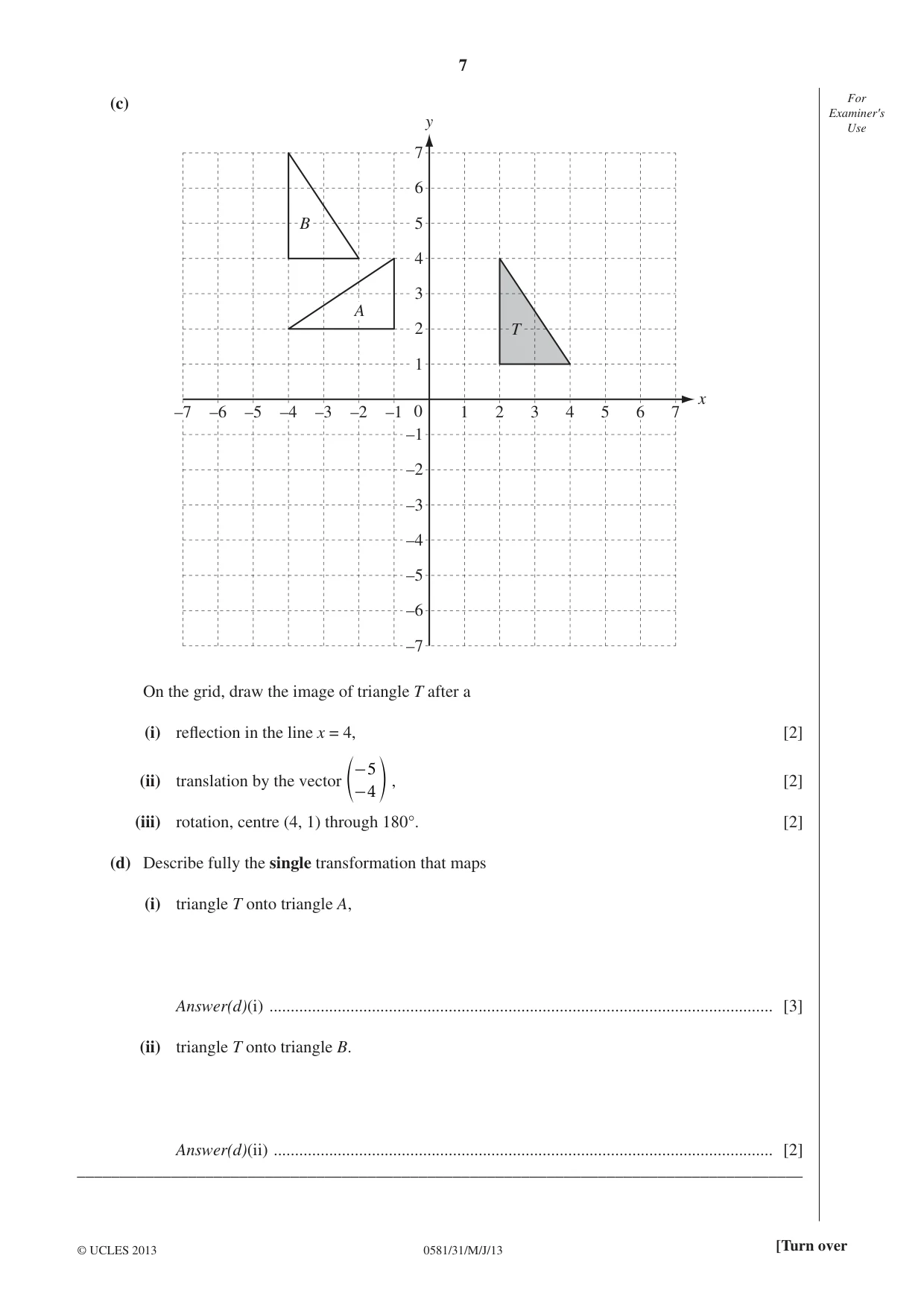 Cambridge IGCSE Mathematics (with coursework) 0581 2013 May/June Paper 3 · Variant 1 question paper, page 7 of 20