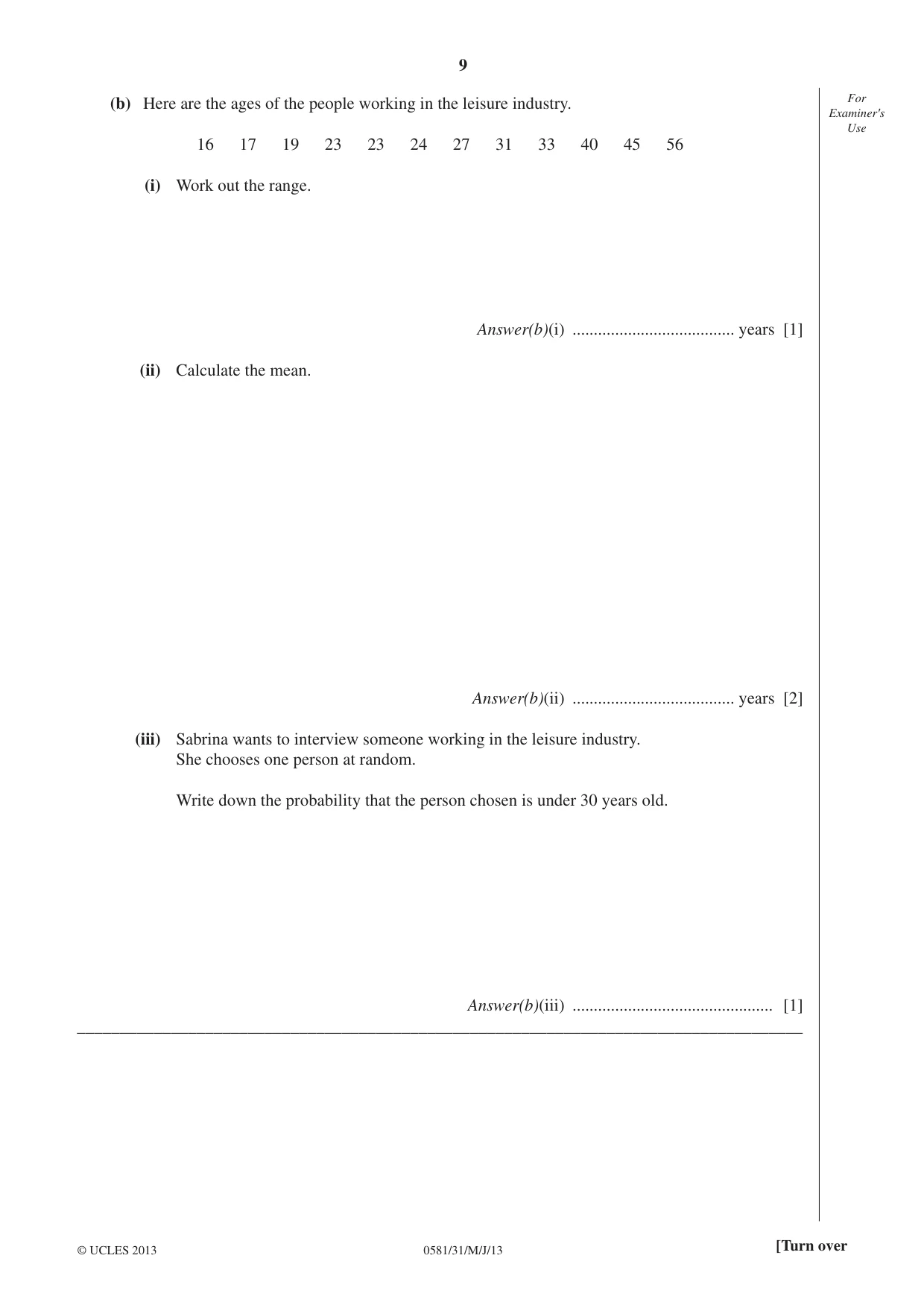 Cambridge IGCSE Mathematics (with coursework) 0581 2013 May/June Paper 3 · Variant 1 question paper, page 9 of 20