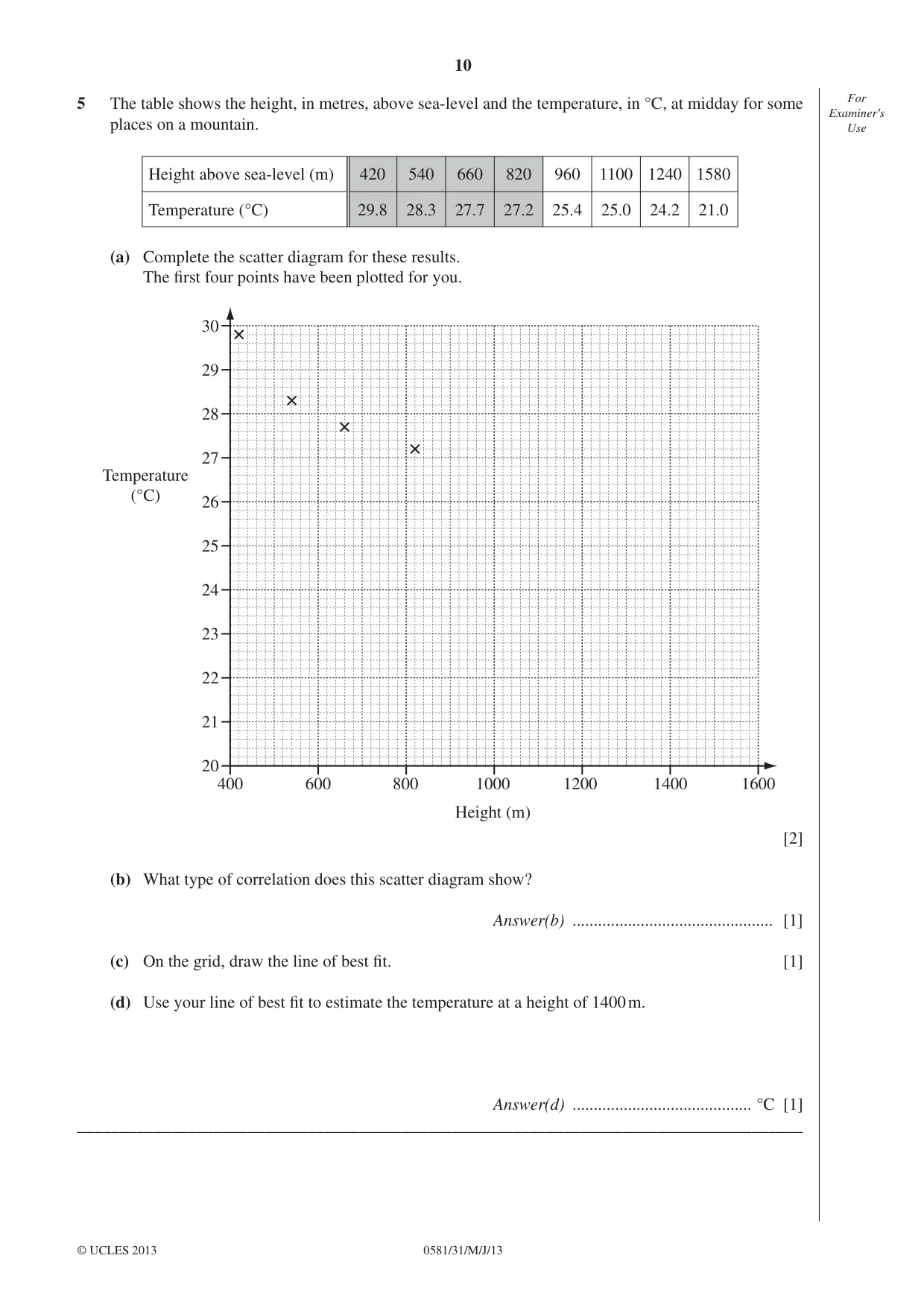 Cambridge IGCSE Mathematics (with coursework) 0581 2013 May/June Paper 3 · Variant 1 question paper, page 10 of 20