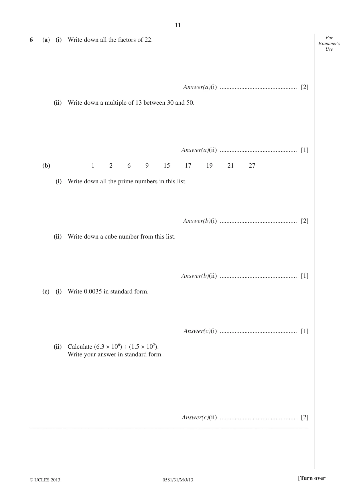 Cambridge IGCSE Mathematics (with coursework) 0581 2013 May/June Paper 3 · Variant 1 question paper, page 11 of 20