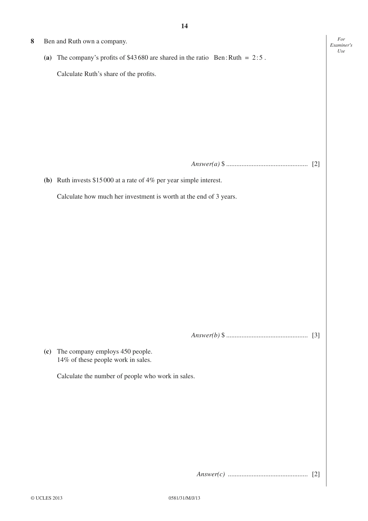 Cambridge IGCSE Mathematics (with coursework) 0581 2013 May/June Paper 3 · Variant 1 question paper, page 14 of 20