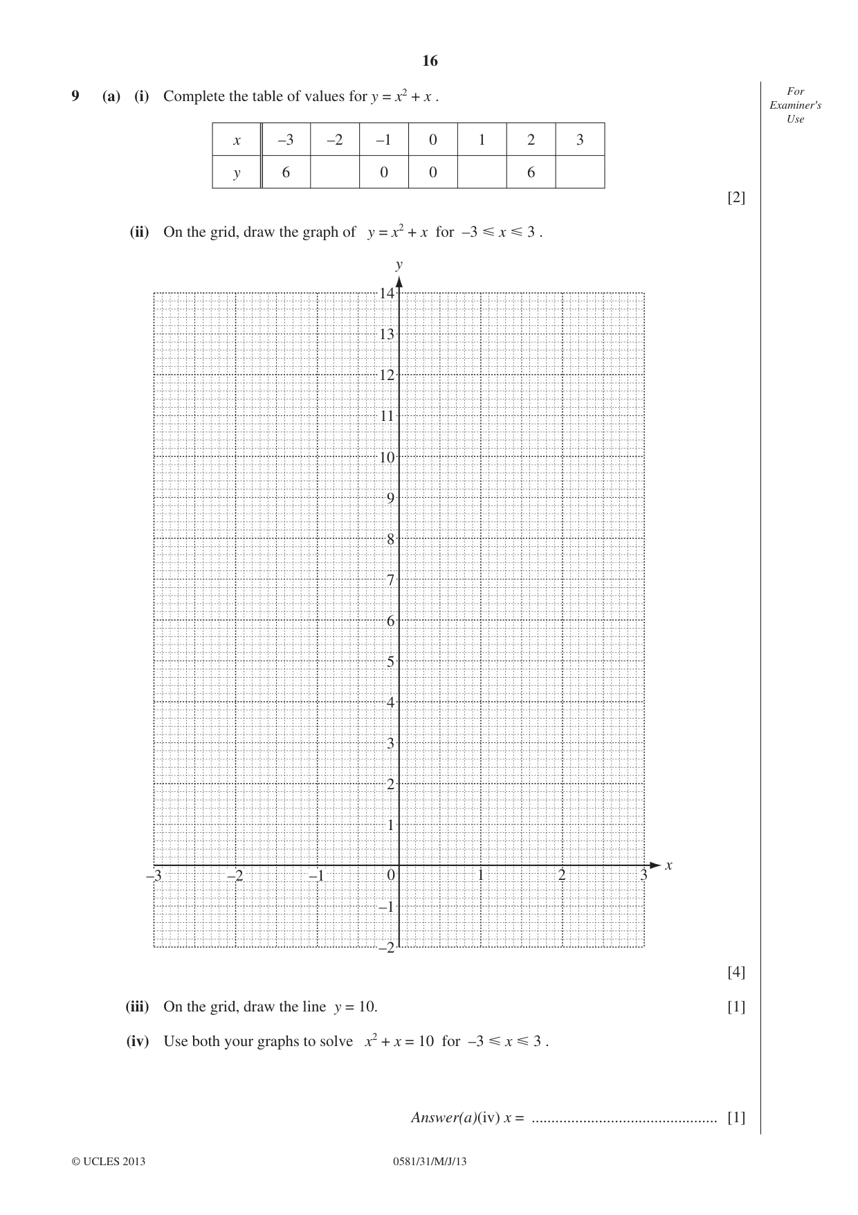 Cambridge IGCSE Mathematics (with coursework) 0581 2013 May/June Paper 3 · Variant 1 question paper, page 16 of 20