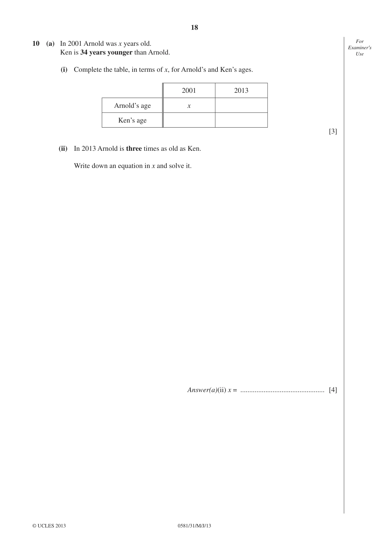 Cambridge IGCSE Mathematics (with coursework) 0581 2013 May/June Paper 3 · Variant 1 question paper, page 18 of 20