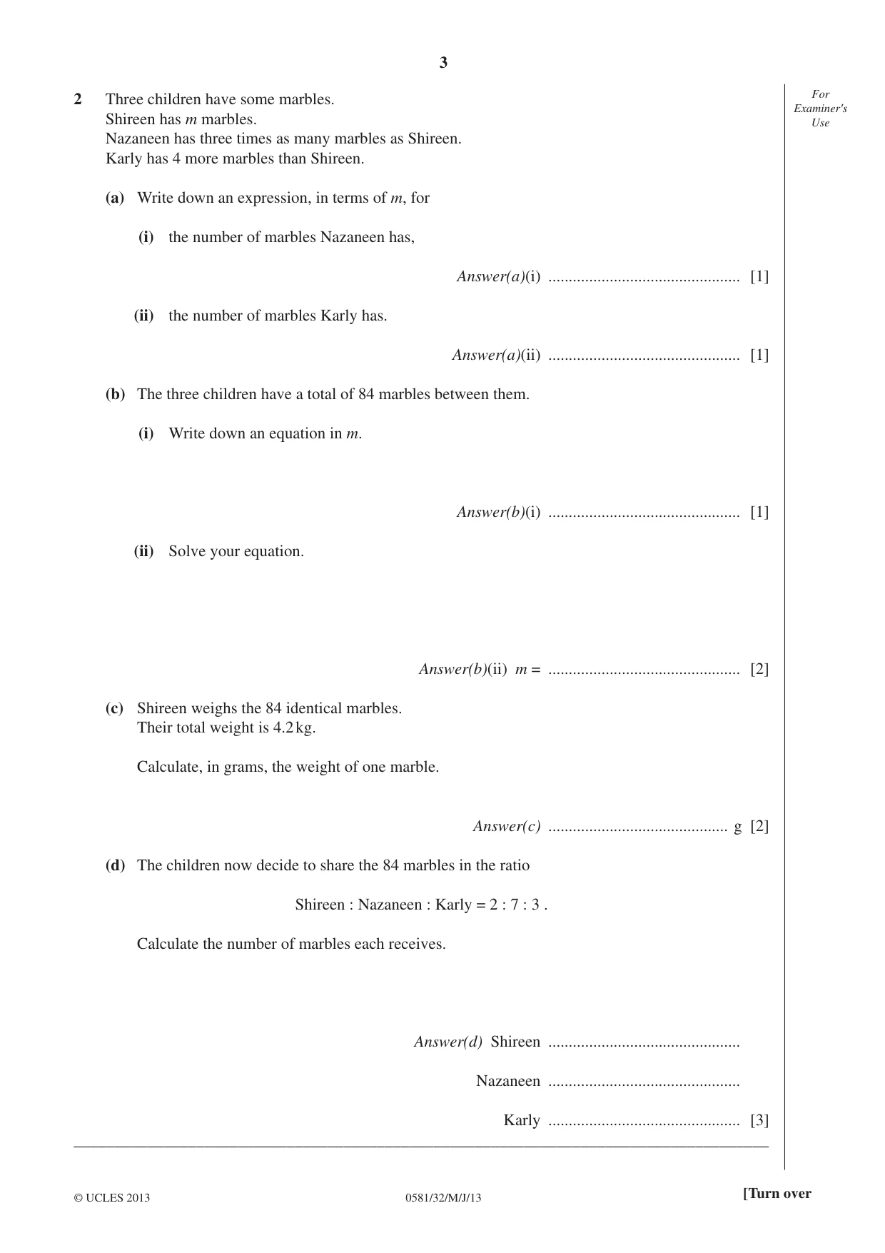 Cambridge IGCSE Mathematics (with coursework) 0581 2013 May/June Paper 3 · Variant 2 question paper, page 3 of 16