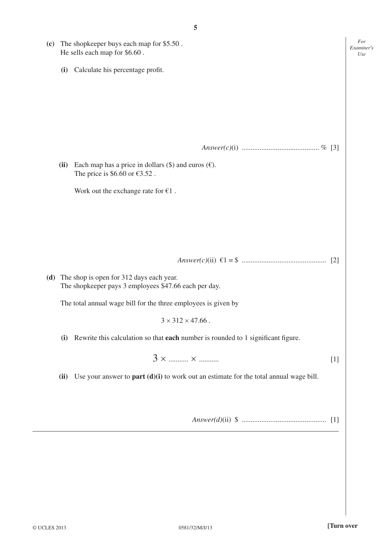Cambridge IGCSE Mathematics (with coursework) 0581 2013 May/June Paper 3 · Variant 2 question paper, page 5 of 16