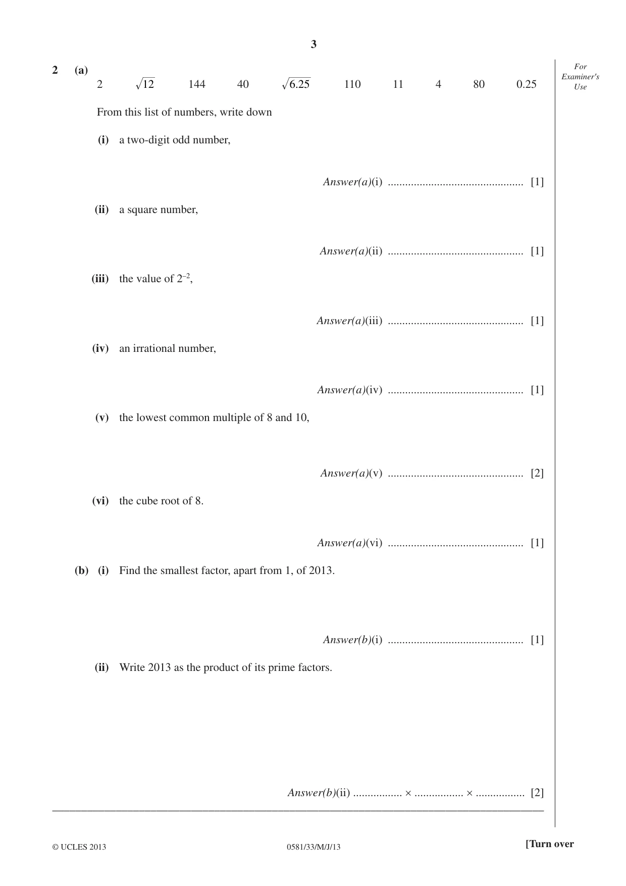 Cambridge IGCSE Mathematics (with coursework) 0581 2013 May/June Paper 3 · Variant 3 question paper, page 3 of 16