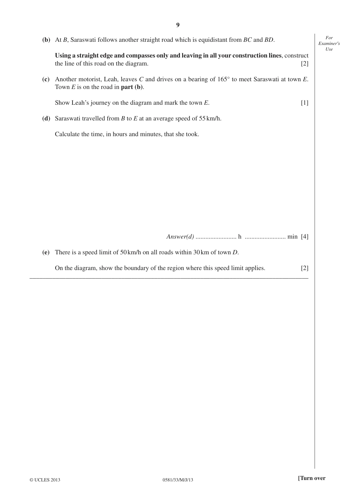 Cambridge IGCSE Mathematics (with coursework) 0581 2013 May/June Paper 3 · Variant 3 question paper, page 9 of 16