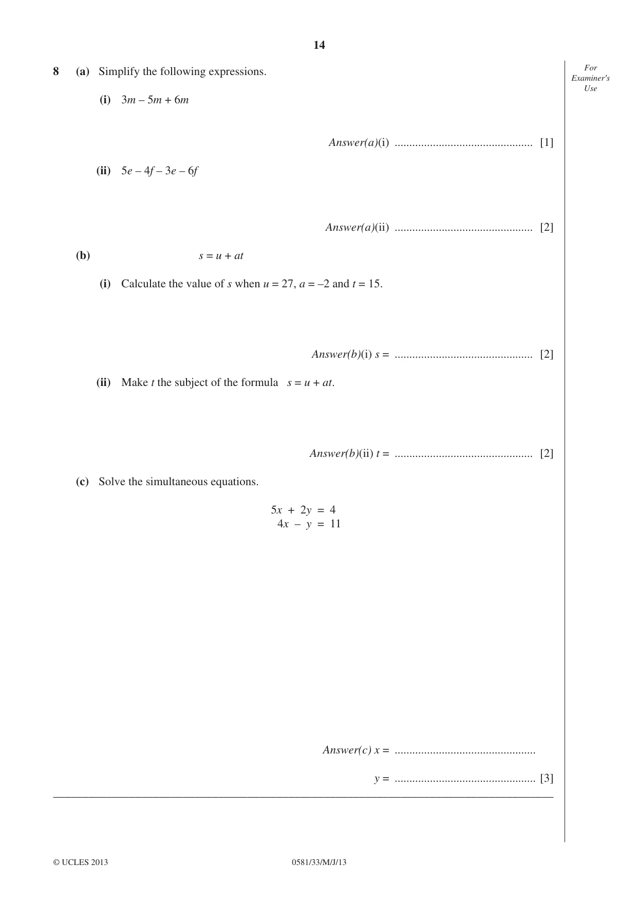 Cambridge IGCSE Mathematics (with coursework) 0581 2013 May/June Paper 3 · Variant 3 question paper, page 14 of 16