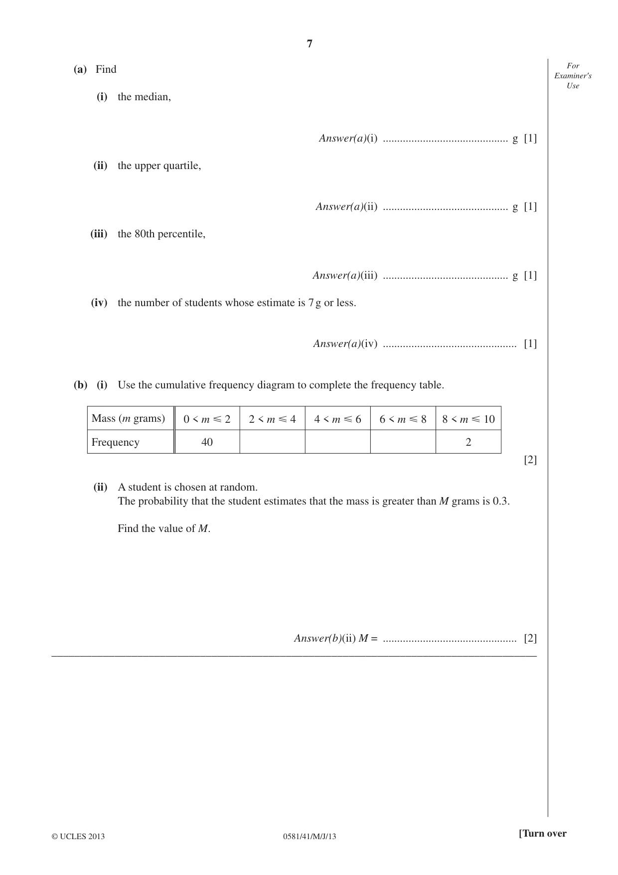 Cambridge IGCSE Mathematics (with coursework) 0581 2013 May/June Paper 4 · Variant 1 question paper, page 7 of 20