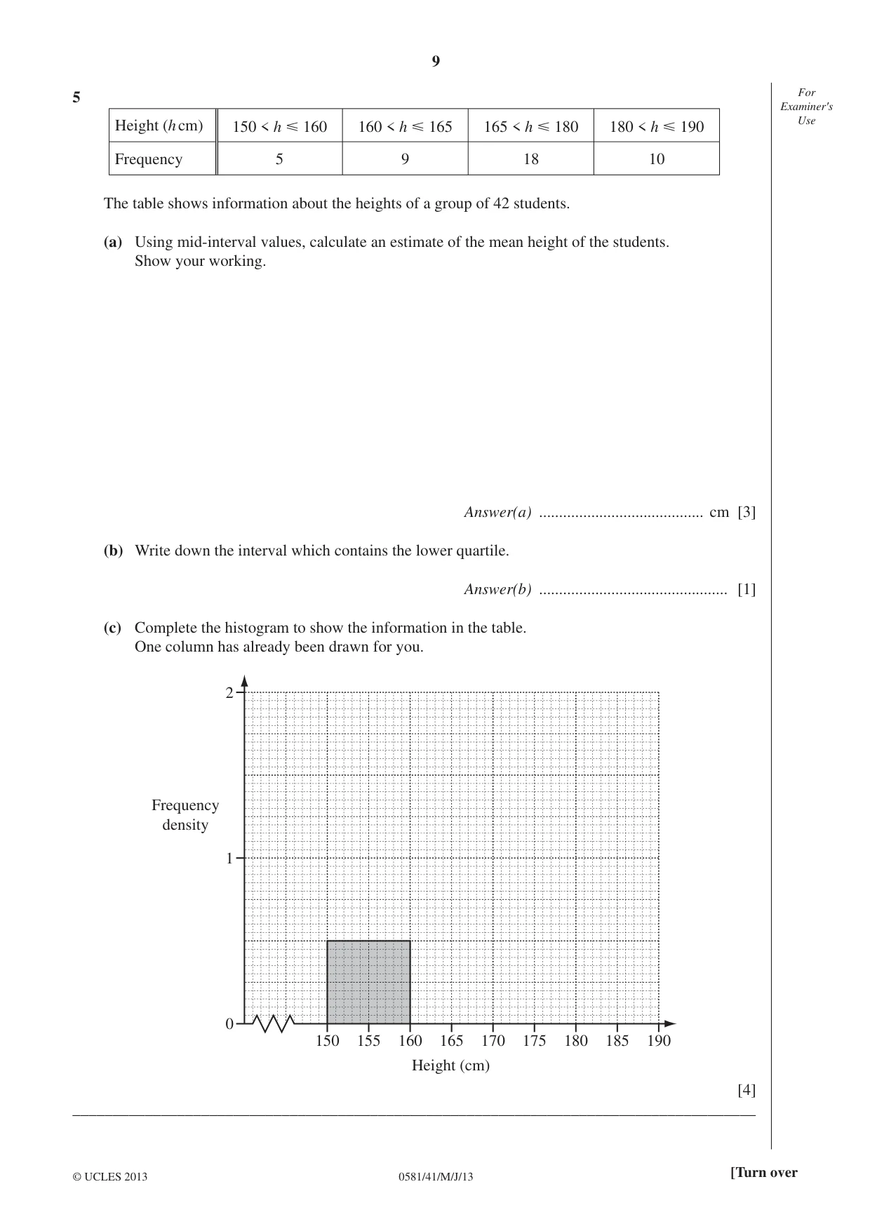Cambridge IGCSE Mathematics (with coursework) 0581 2013 May/June Paper 4 · Variant 1 question paper, page 9 of 20