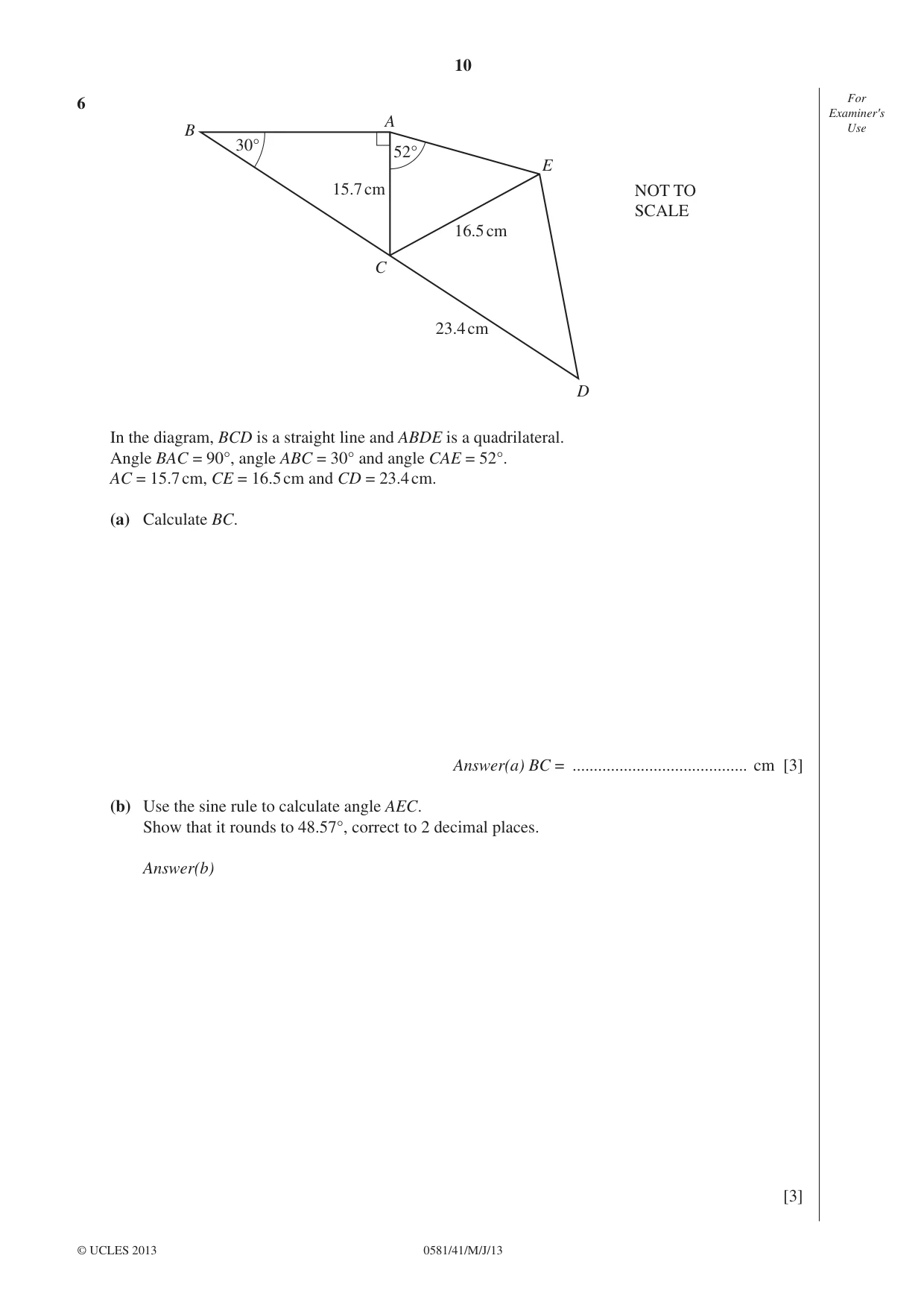 Cambridge IGCSE Mathematics (with coursework) 0581 2013 May/June Paper 4 · Variant 1 question paper, page 10 of 20