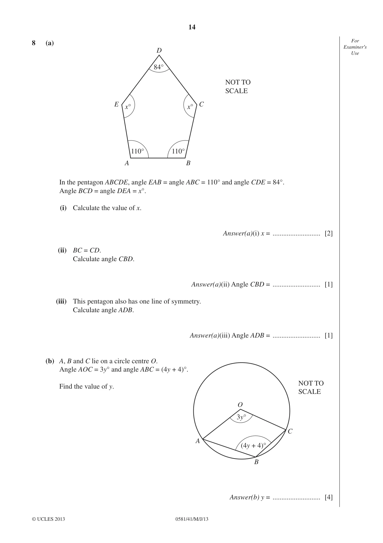 Cambridge IGCSE Mathematics (with coursework) 0581 2013 May/June Paper 4 · Variant 1 question paper, page 14 of 20