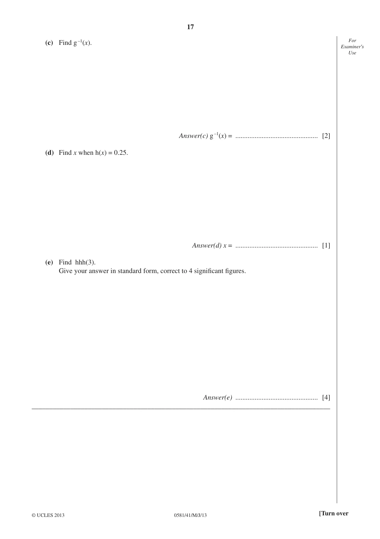 Cambridge IGCSE Mathematics (with coursework) 0581 2013 May/June Paper 4 · Variant 1 question paper, page 17 of 20