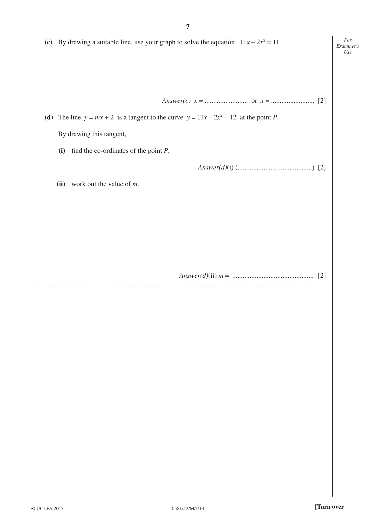 Cambridge IGCSE Mathematics (with coursework) 0581 2013 May/June Paper 4 · Variant 2 question paper, page 7 of 20