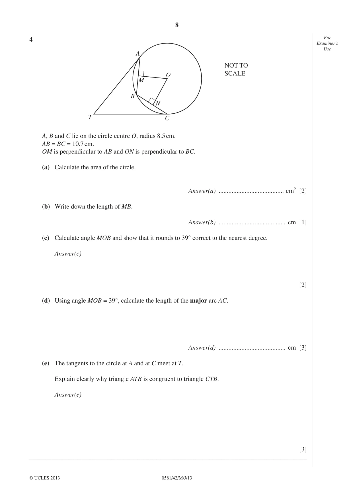 Cambridge IGCSE Mathematics (with coursework) 0581 2013 May/June Paper 4 · Variant 2 question paper, page 8 of 20