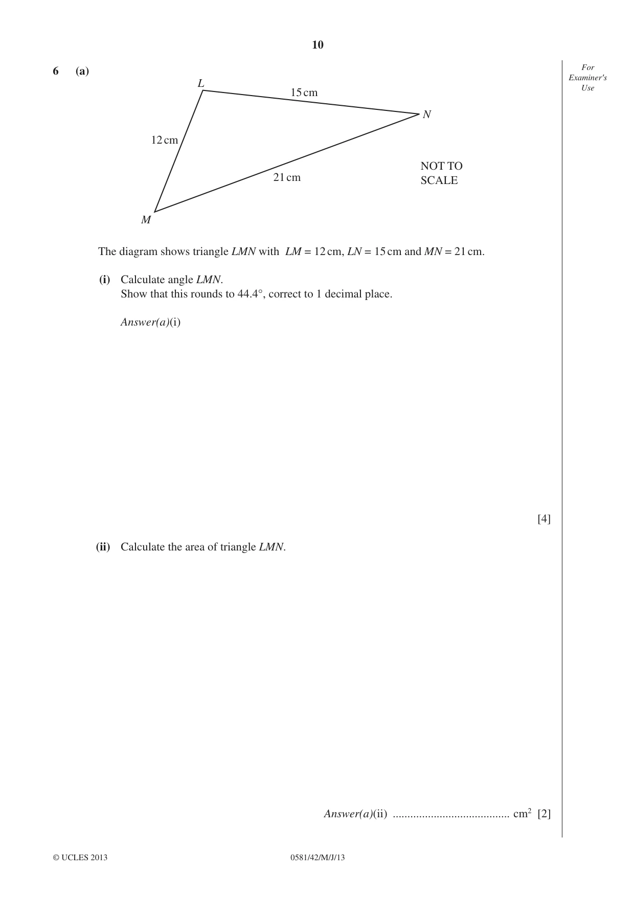 Cambridge IGCSE Mathematics (with coursework) 0581 2013 May/June Paper 4 · Variant 2 question paper, page 10 of 20