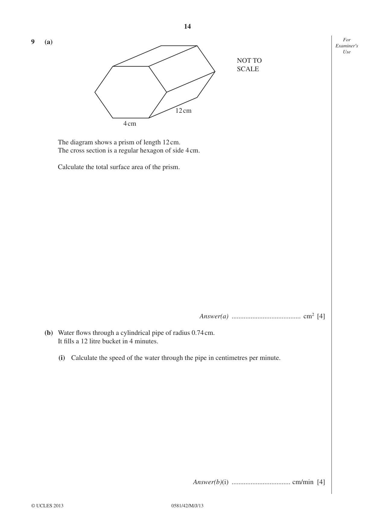 Cambridge IGCSE Mathematics (with coursework) 0581 2013 May/June Paper 4 · Variant 2 question paper, page 14 of 20