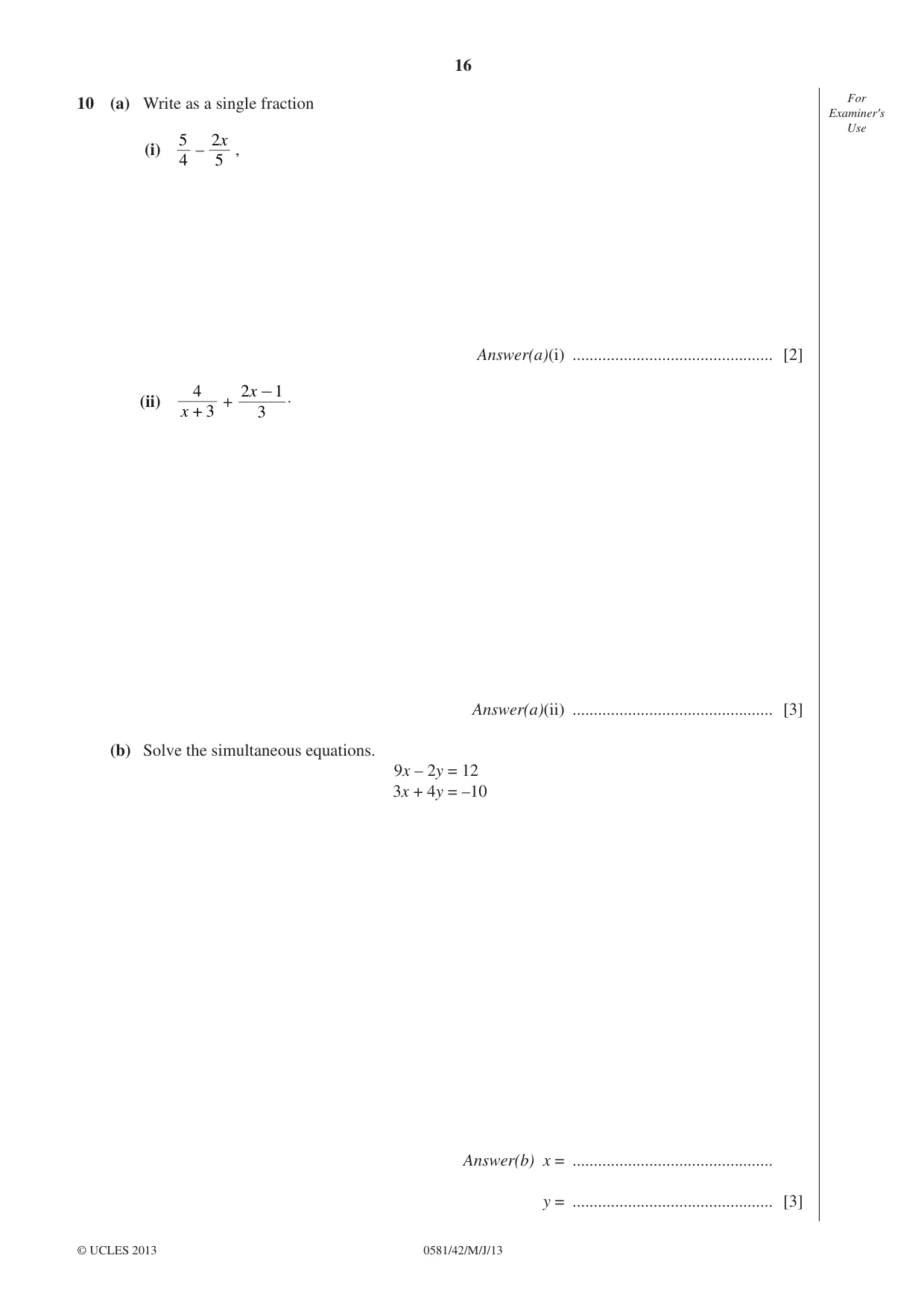 Cambridge IGCSE Mathematics (with coursework) 0581 2013 May/June Paper 4 · Variant 2 question paper, page 16 of 20