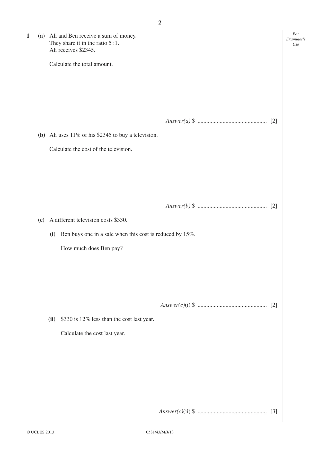 Cambridge IGCSE Mathematics (with coursework) 0581 2013 May/June Paper 4 · Variant 3 question paper, page 2 of 20