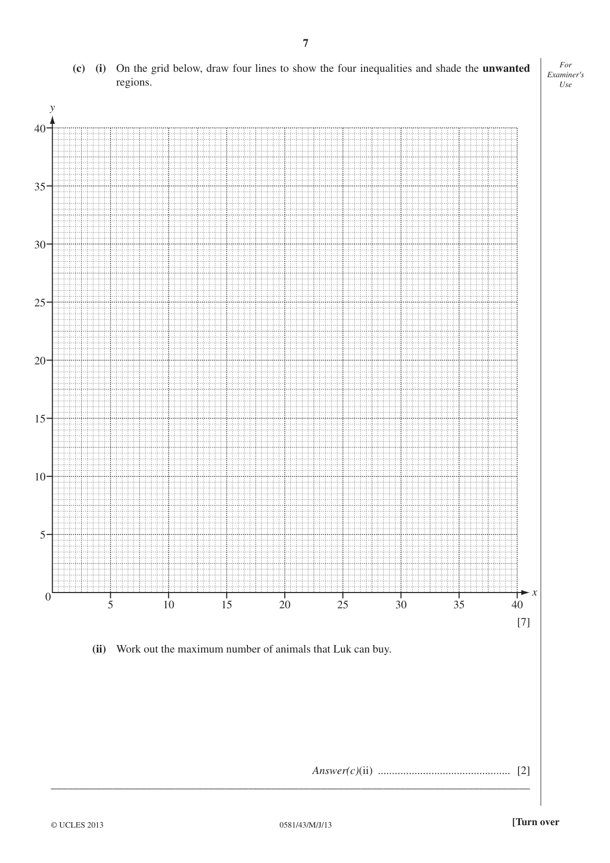 Cambridge IGCSE Mathematics (with coursework) 0581 2013 May/June Paper 4 · Variant 3 question paper, page 7 of 20