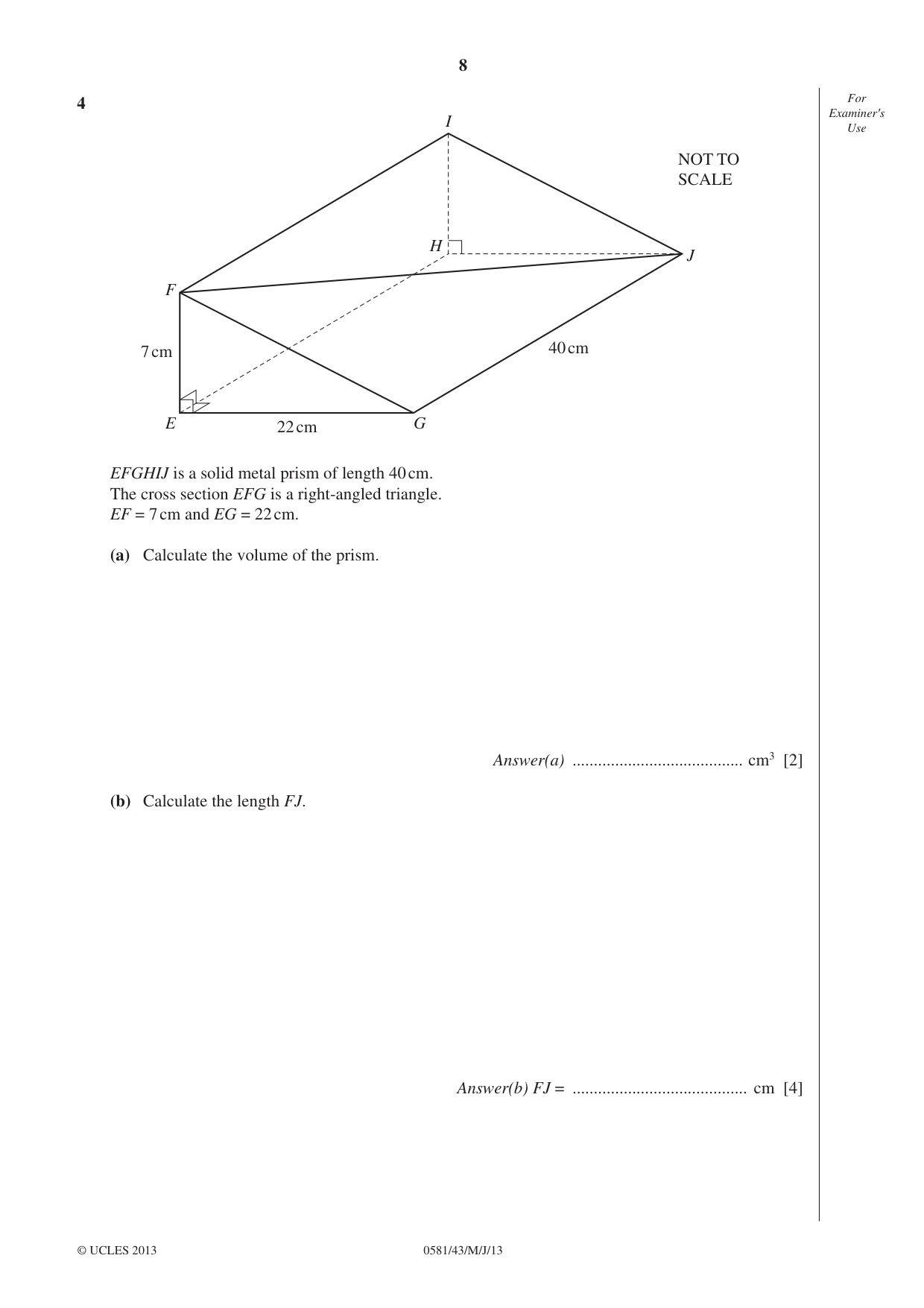 Cambridge IGCSE Mathematics (with coursework) 0581 2013 May/June Paper 4 · Variant 3 question paper, page 8 of 20