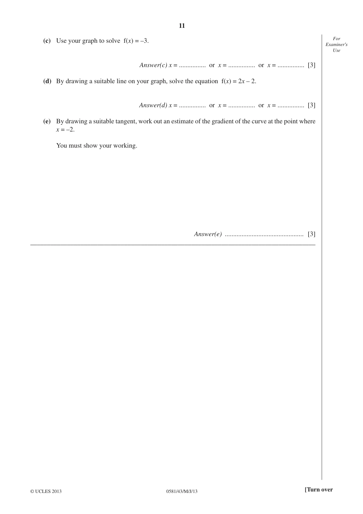 Cambridge IGCSE Mathematics (with coursework) 0581 2013 May/June Paper 4 · Variant 3 question paper, page 11 of 20