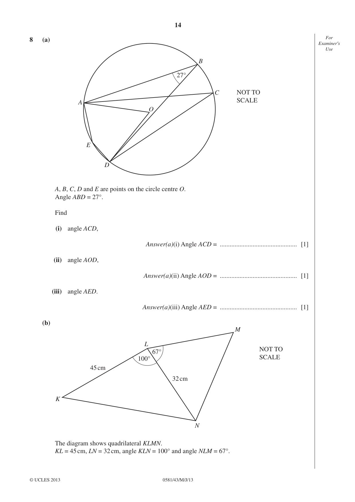 Cambridge IGCSE Mathematics (with coursework) 0581 2013 May/June Paper 4 · Variant 3 question paper, page 14 of 20
