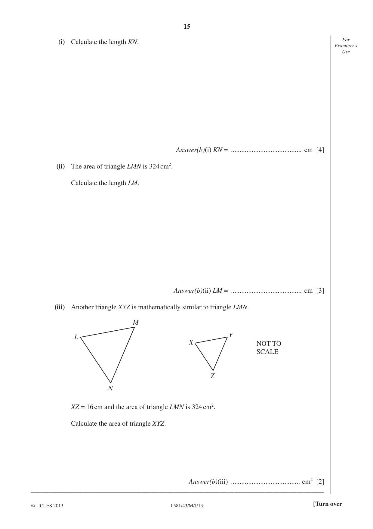 Cambridge IGCSE Mathematics (with coursework) 0581 2013 May/June Paper 4 · Variant 3 question paper, page 15 of 20