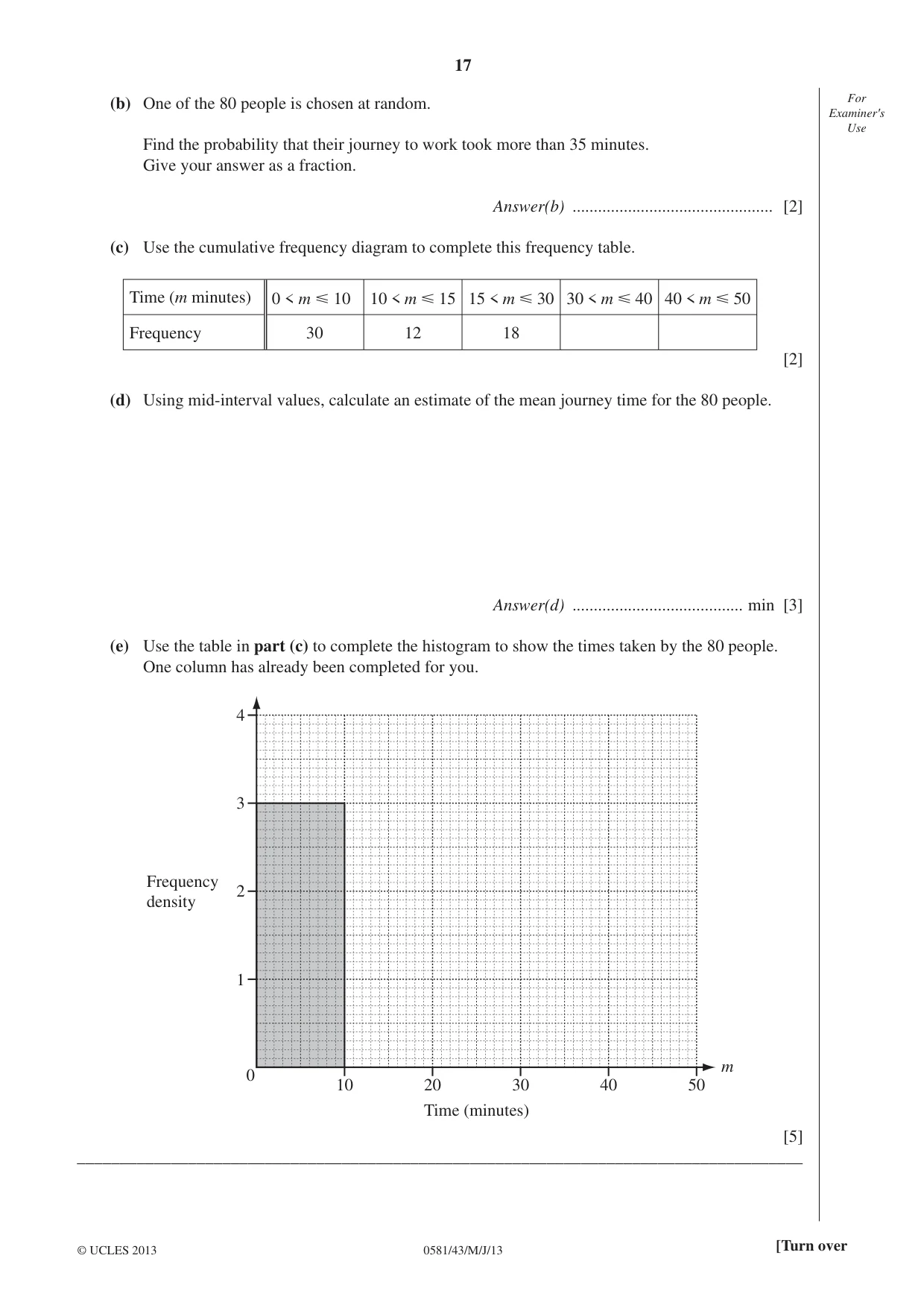 Cambridge IGCSE Mathematics (with coursework) 0581 2013 May/June Paper 4 · Variant 3 question paper, page 17 of 20