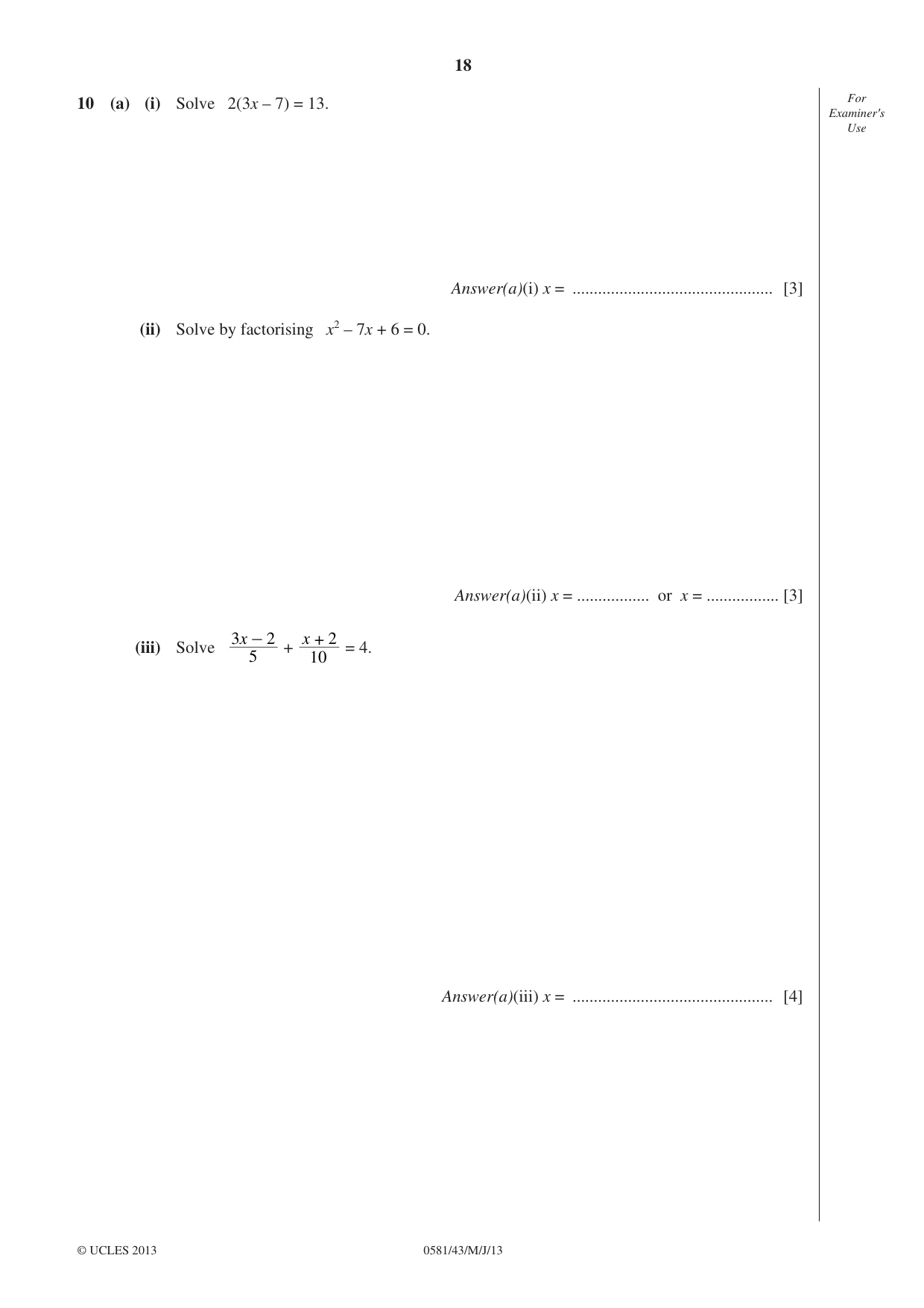 Cambridge IGCSE Mathematics (with coursework) 0581 2013 May/June Paper 4 · Variant 3 question paper, page 18 of 20
