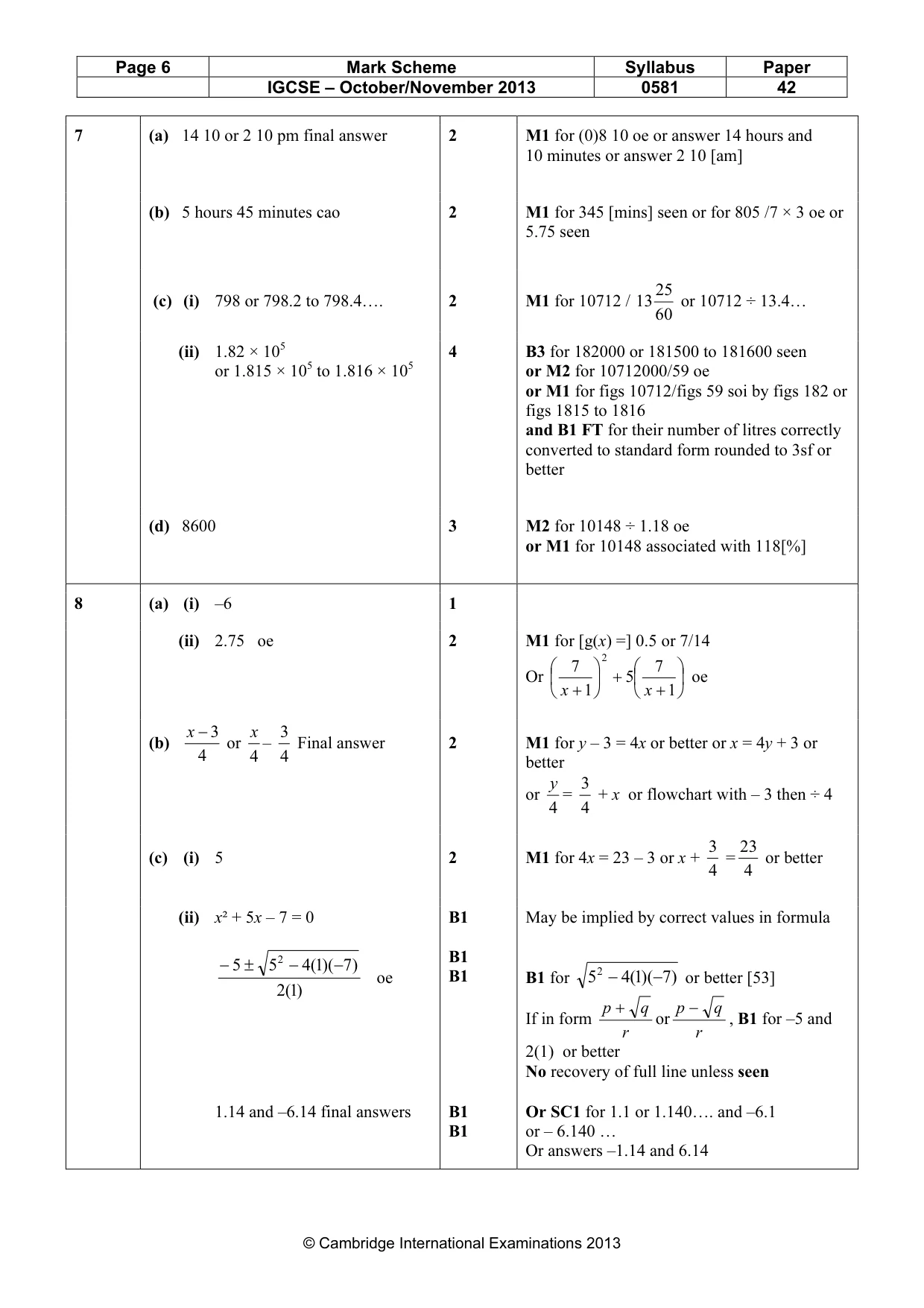 Mark scheme, page 6 of 7