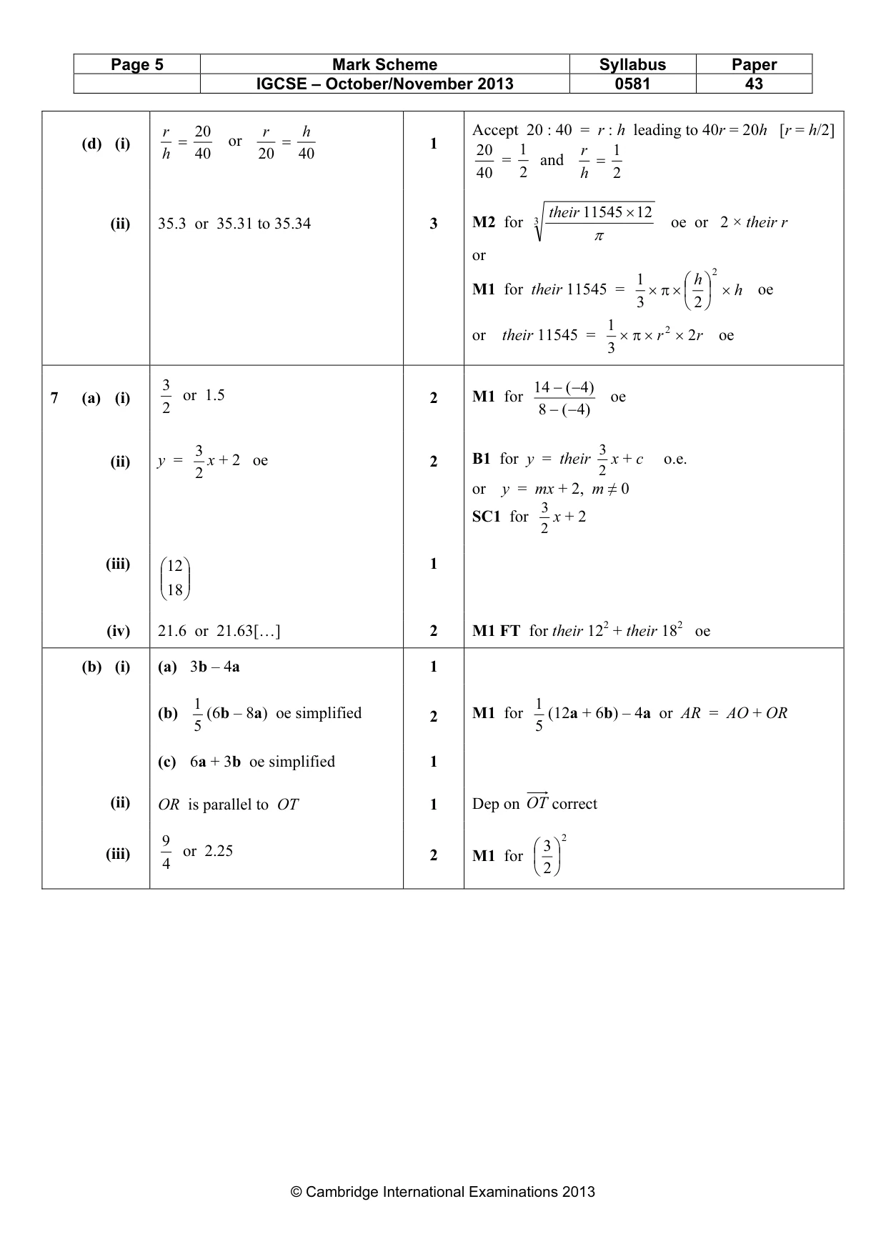 Mark scheme, page 5 of 7