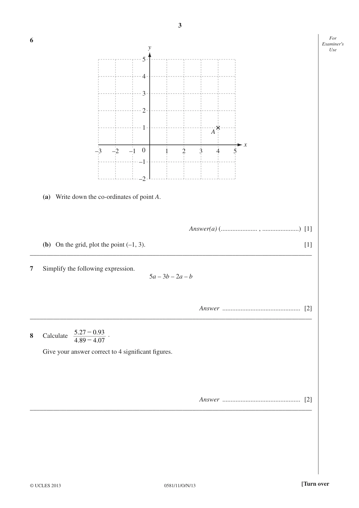 Cambridge IGCSE Mathematics (with coursework) 0581 2013 Oct/Nov Paper 1 · Variant 1 question paper, page 3 of 12