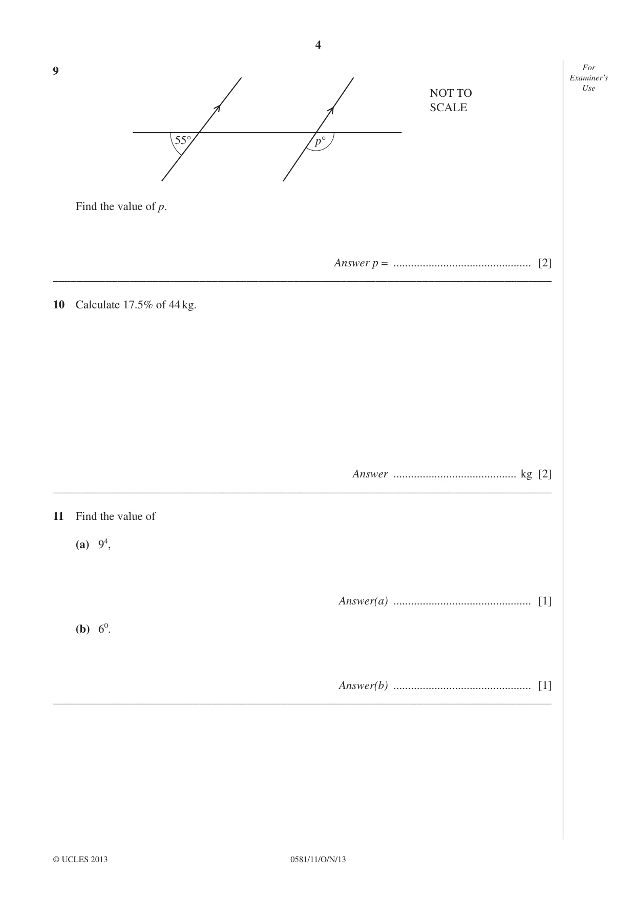 Cambridge IGCSE Mathematics (with coursework) 0581 2013 Oct/Nov Paper 1 · Variant 1 question paper, page 4 of 12