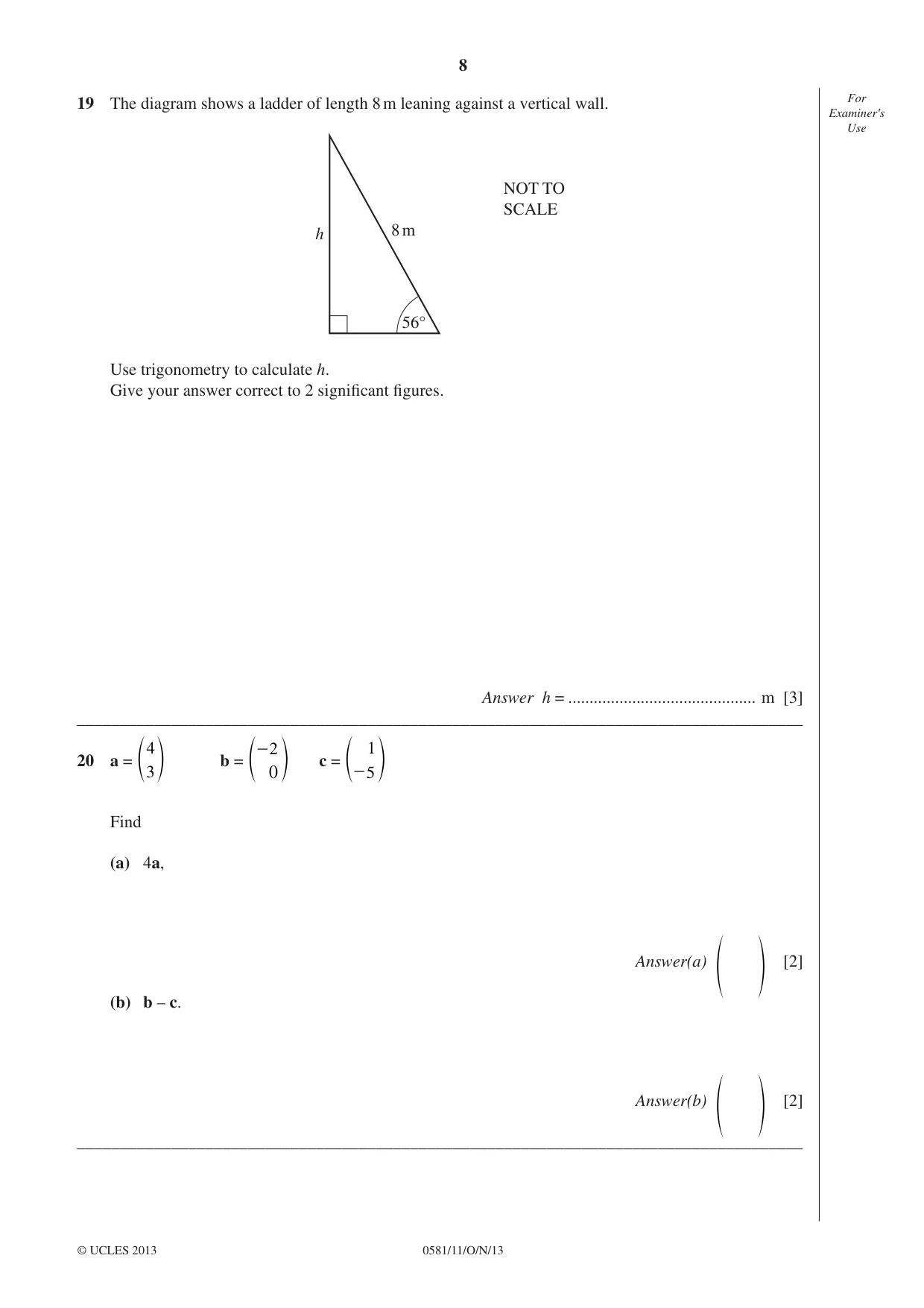 Cambridge IGCSE Mathematics (with coursework) 0581 2013 Oct/Nov Paper 1 · Variant 1 question paper, page 8 of 12